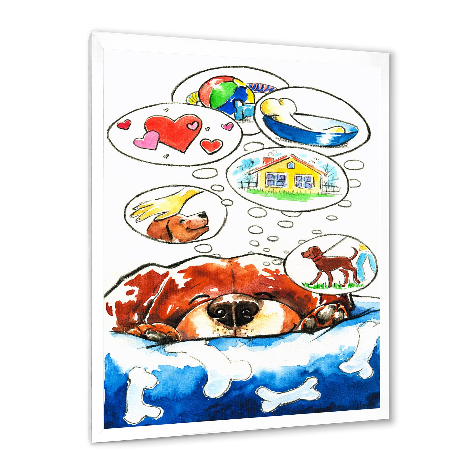 DesignQ Dog Dreams Framed Wall Art for Kids - Perfect for Nursery, Bedroom & Playroom Decor