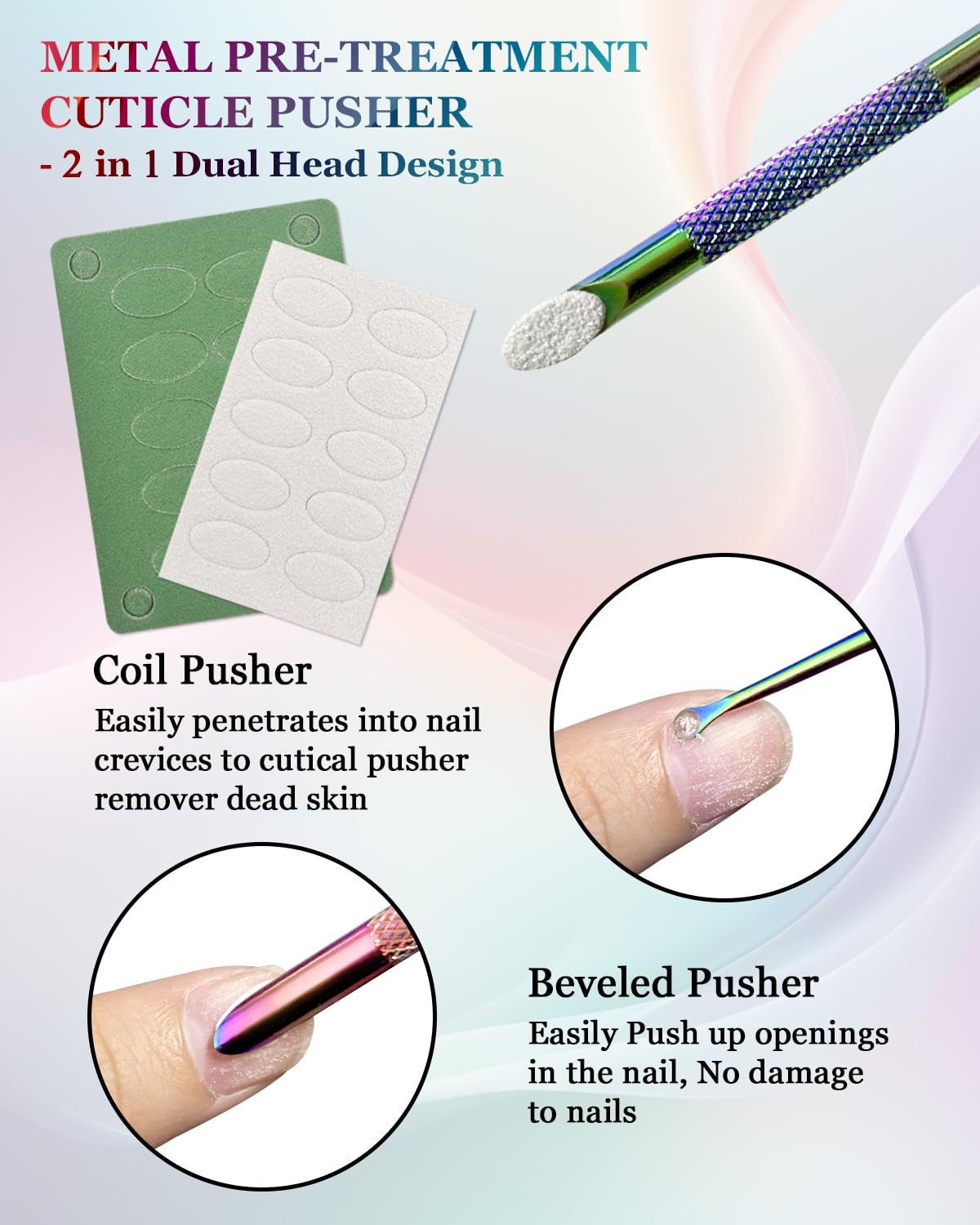 Dual Ended Cuticle Remover & Stainless Steel Nail Tool Set with Loop Pusher, 100#/240# Grit Nail Files & Storage Bag - Professional Manicure Kit for Salon, Home & DIY Nail Care