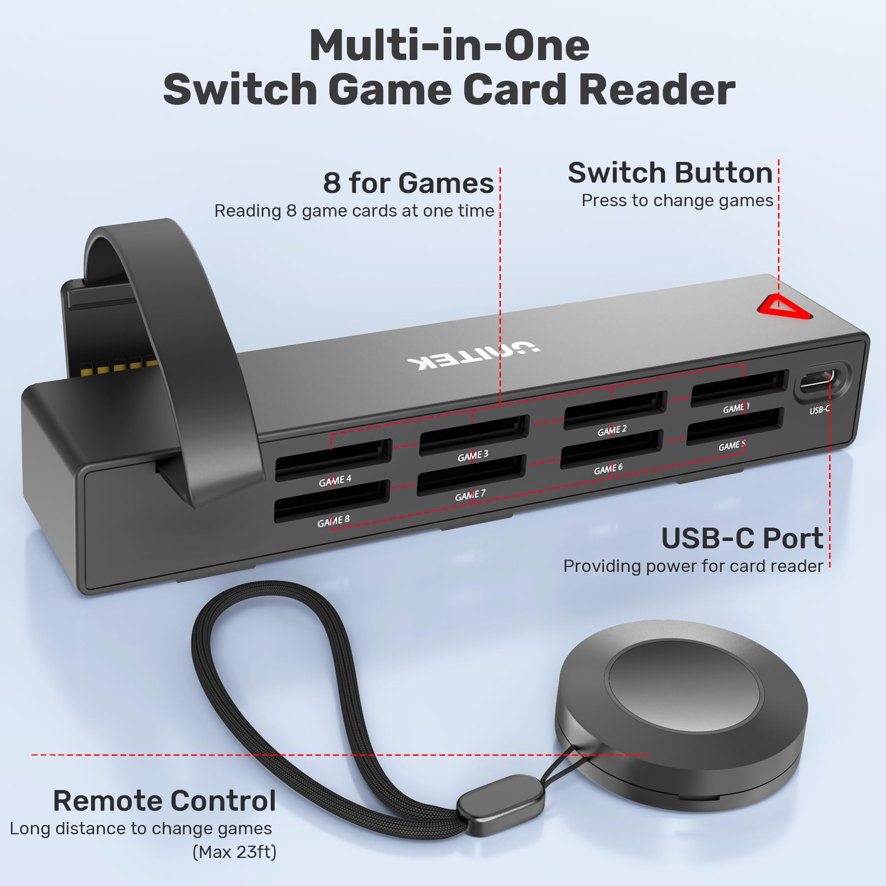 **Unitek Switch Game Card Reader - Upgraded Multi-Game Switcher with Remote Control, 8-in-1 Quick Switch Adapter for Nintendo Switch & OLED - Perfect for Gaming Parties & Travel**