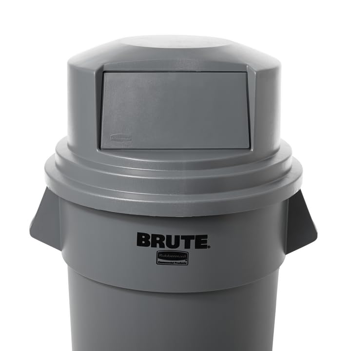 Rubbermaid 55-Gallon BRUTE Trash Can Dome Lid - Heavy Duty Gray Garbage Bin Cover, Durable & Secure Fit for Commercial Use - Ideal for Restaurants, Offices, and Outdoor Waste Management
