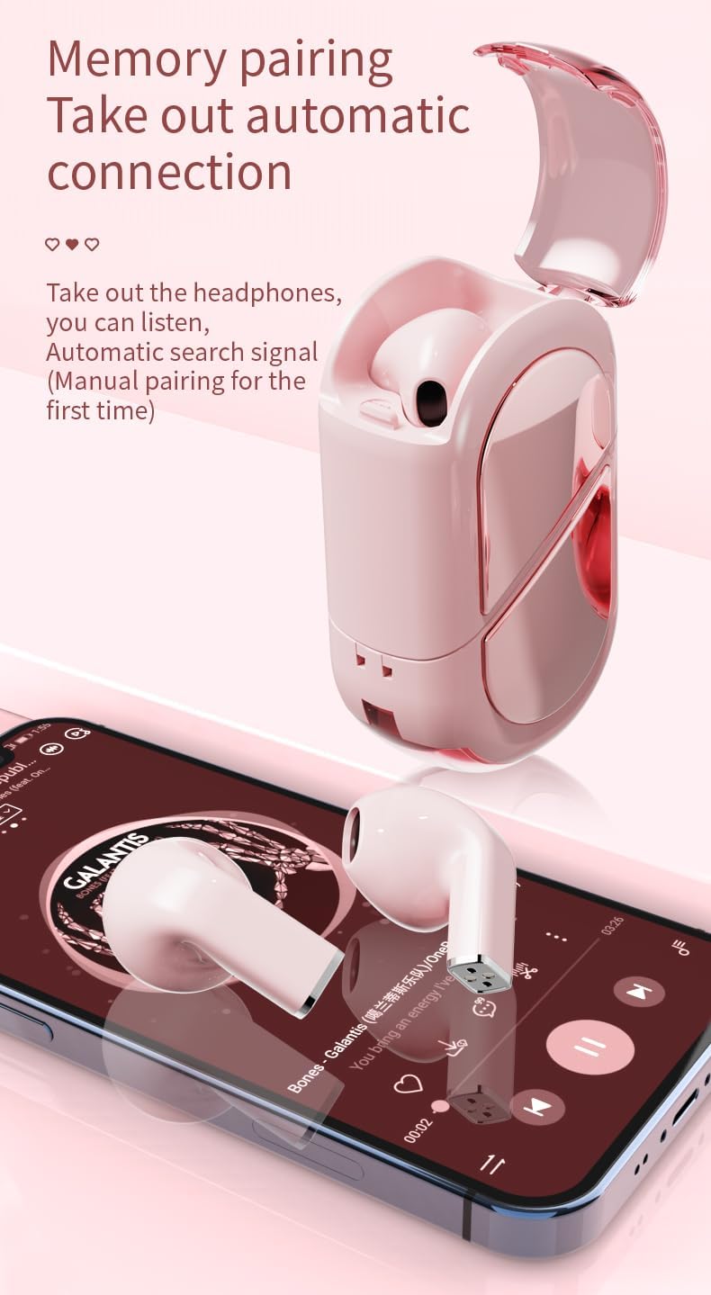 URIZONS Heart-Shaped Wireless Earbuds with Mic, Bluetooth 5.0 TWS In-Ear Headphones for Couples, Valentine's Day Gifts, Sports & Travel - USB-C Charging, Black - Perfect for Gym, Running & Romantic Dates
