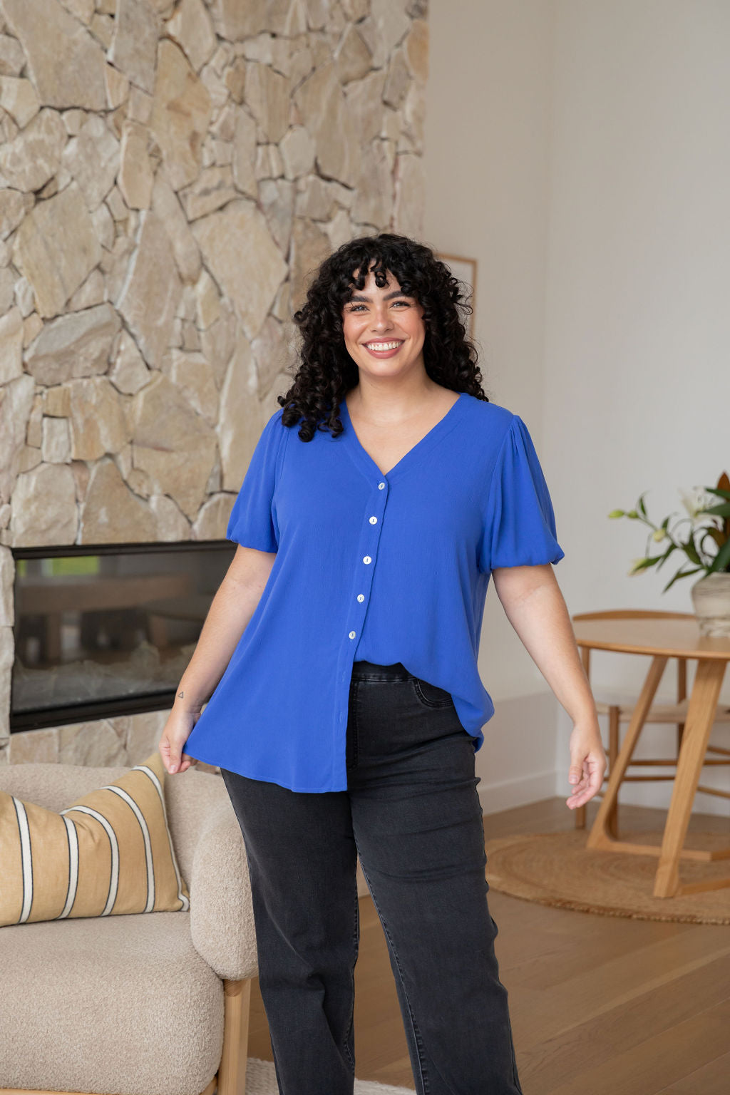 Winona Women's Short Sleeve Blouse - Cobalt Blue Casual Top for Work & Everyday Wear | Office Outfits & Weekend Style