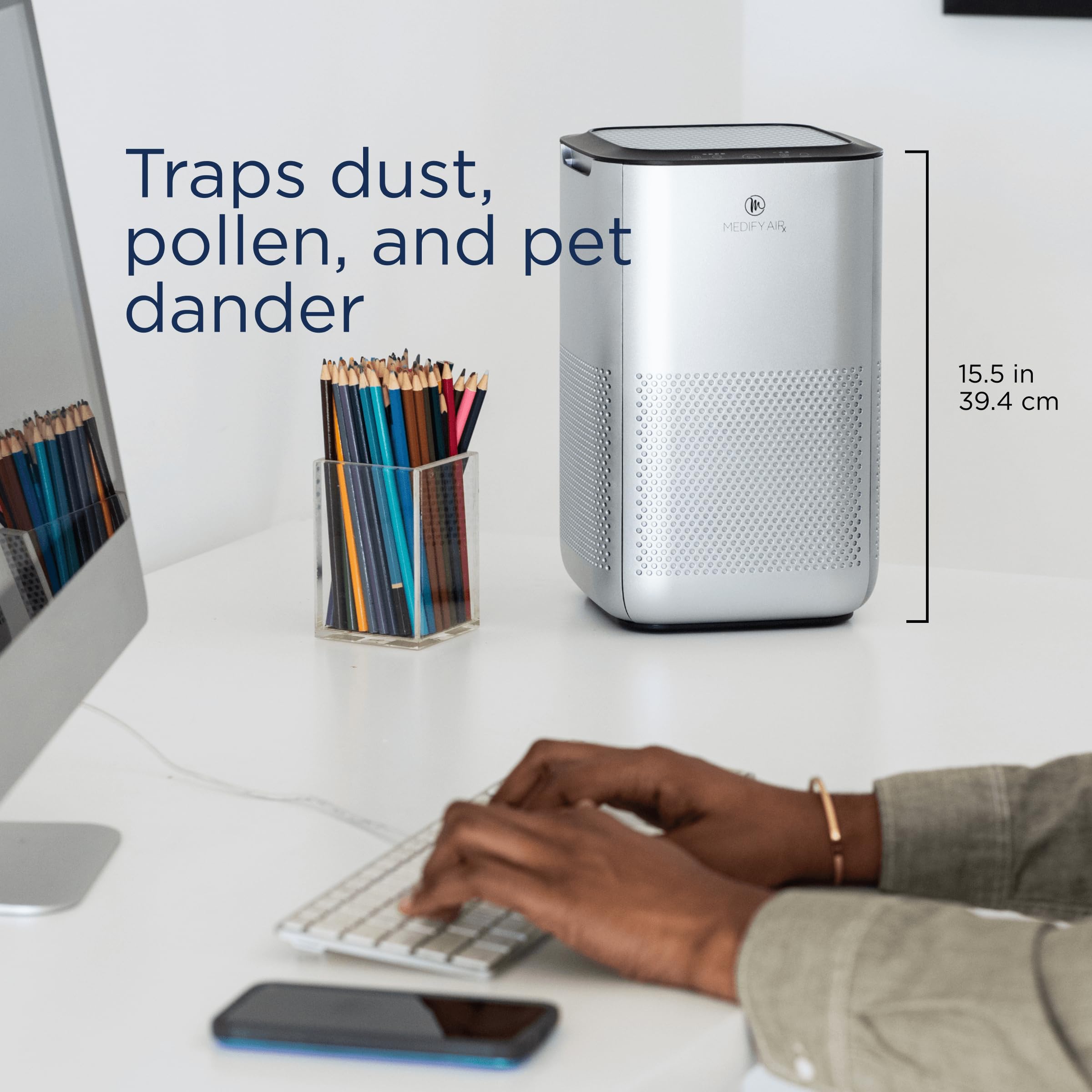 Medify MA-15 True HEPA H13 Air Purifier - 2 Pack | Covers 585 sq ft in 1 Hour | Removes Allergens, Smoke, Wildfire Smoke, Dust, Odors, Pollen & Pet Dander (Down to 0.1 Microns) | Silver | Perfect for Bedrooms, Living Rooms & Offices