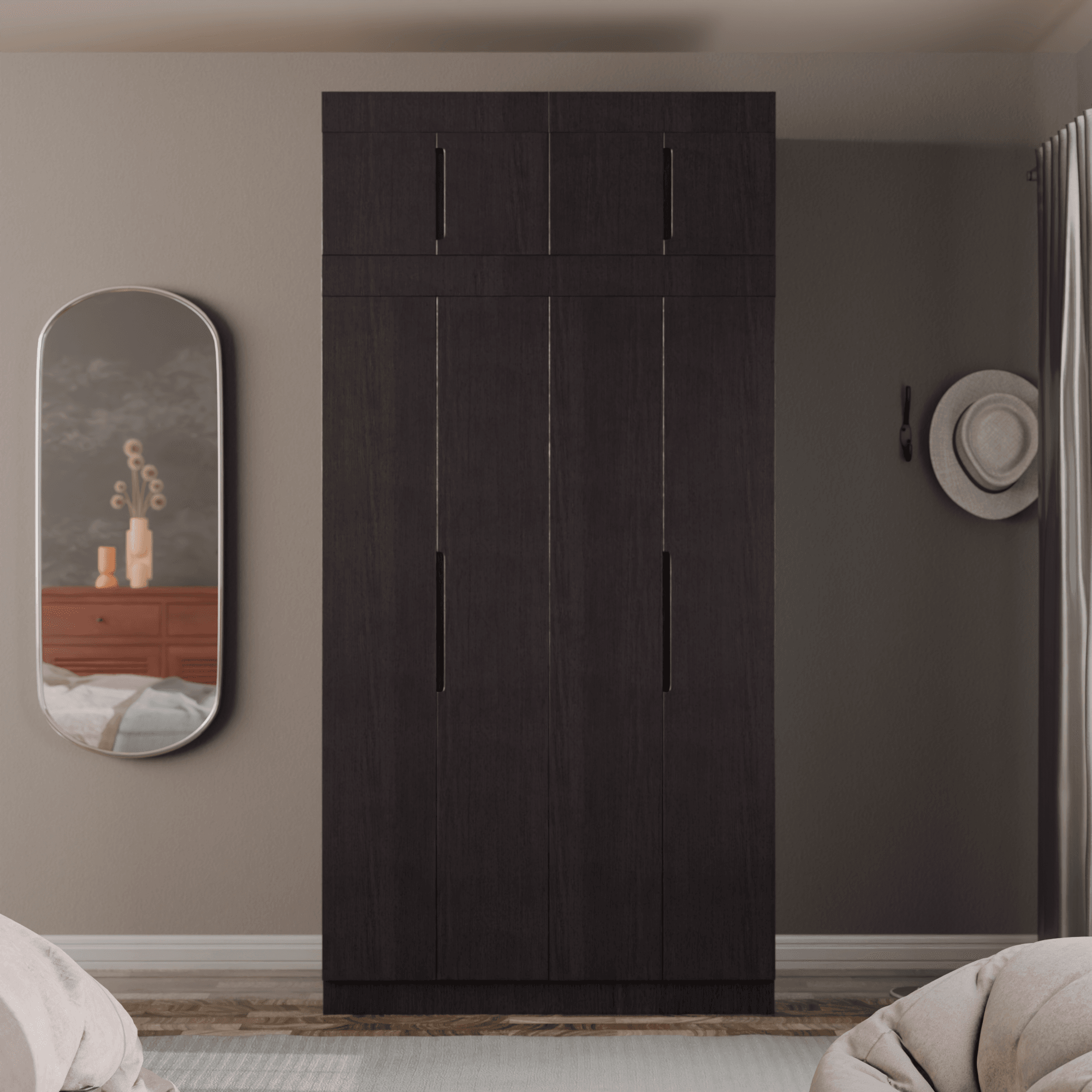 Harris 4 Door Open Wardrobe with Top Shelf - Modern Closet Organizer for Bedroom, Living Room & Entryway Storage - Spacious Wooden Armoire for Clothes, Shoes & Accessories