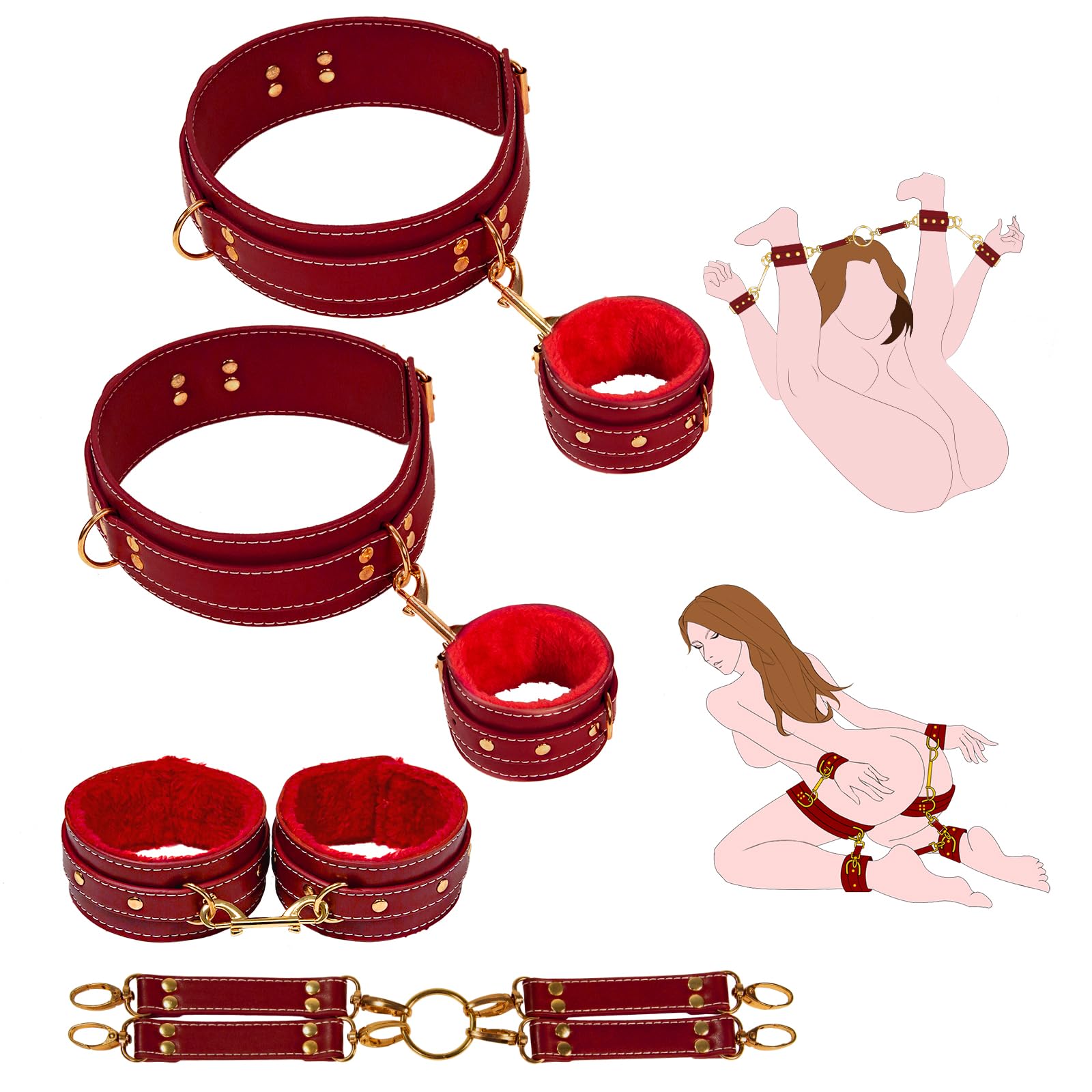 Premium BDSM Bondage Kit - 4PCS Adjustable Restraint Set with Handcuffs, Thigh & Ankle Cuffs, Cross Strap for Couples | Adult Sex Toys for SM Games, Spicing Up Bedroom Play & Sensual Exploration
