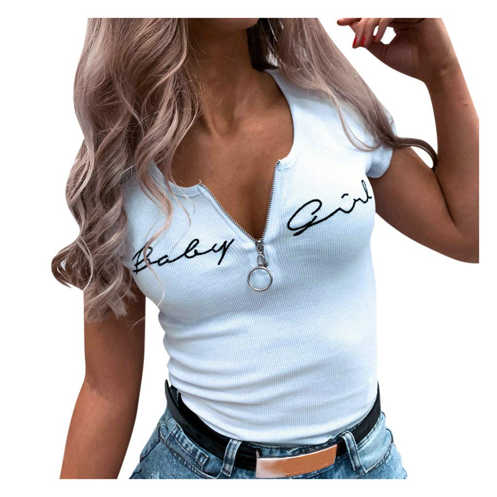 Women's Casual Short Sleeve Zip-Up Crop Top Blouse - Slim Fit T-Shirt for Ladies | Perfect for Summer Outfits, Streetwear & Everyday Wear