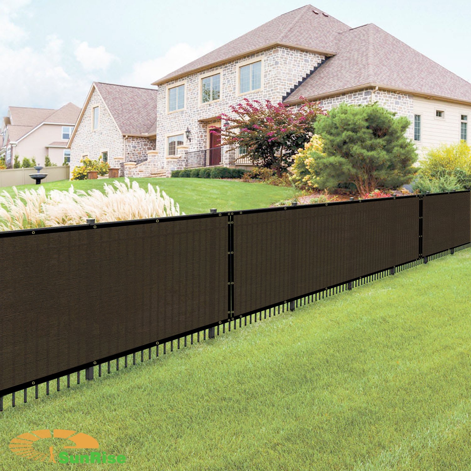 E&K Sunrise 3' x 243' Privacy Fence Screen with Grommets - UV Resistant Outdoor Windscreen for Backyard, Garden & Patio Cover - Brown Privacy Fence Mesh for Shade & Wind Protection (Perfect for Pool Areas, Decks & Outdoor Events)