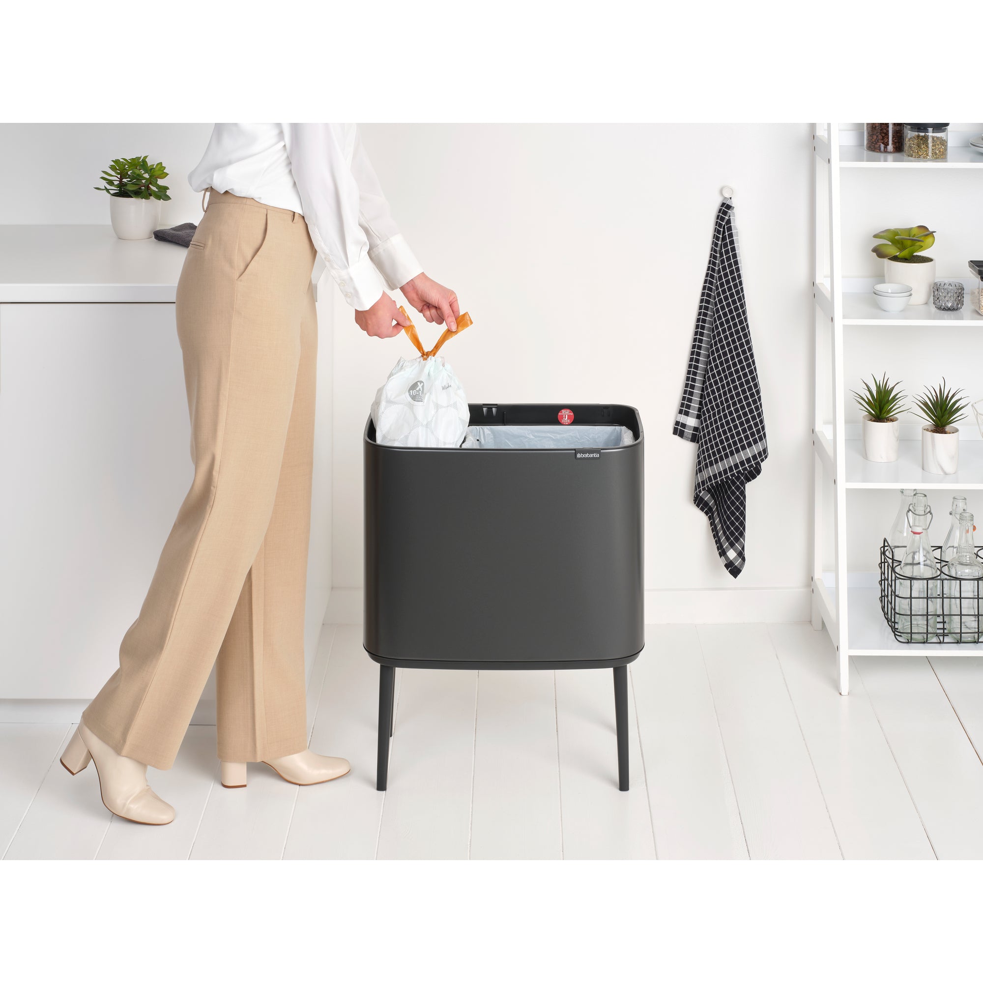 BO Touch Bin 11 + 23 Liter Dual Compartment Trash Can - Confident Grey | Modern Kitchen & Office Waste Bin with Hands-Free Operation