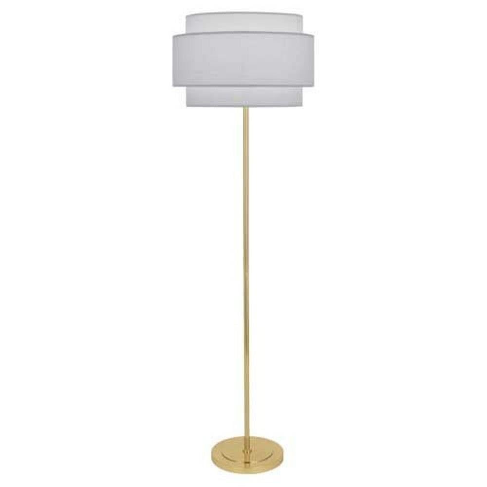 Robert Abbey Decker Brass Floor Lamp with Pearl Gray Shade - Modern Lighting for Living Room, Bedroom & Office - Dimmable LED Floor Lamp for Home Decor