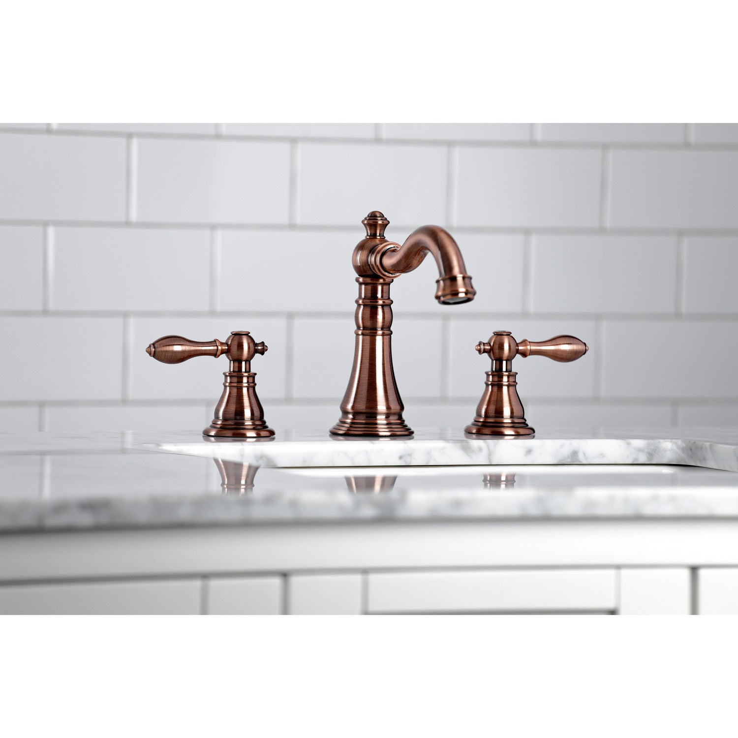 American Classic FSC197ACLAC 3-Hole Widespread Bathroom Faucet with Brass Pop-Up Drain - Antique Copper Finish - Two Handle Deck Mount Sink Faucet for Bathroom Vanity & Powder Room