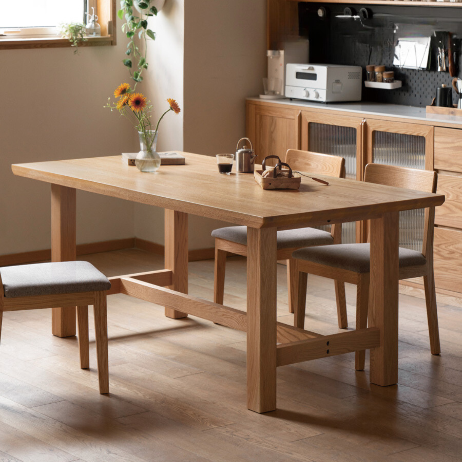 Rustic Style Dining Table - Solid Oak, Ash, Cherry Wood - Perfect for Farmhouse, Cottage & Country Home Dining Rooms