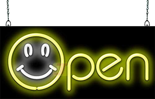 Happy Face Open Small Neon Sign - Retro LED Wall Decor for Home, Bar, Cafe & Office - Perfect for Parties, Events & Indoor Lighting