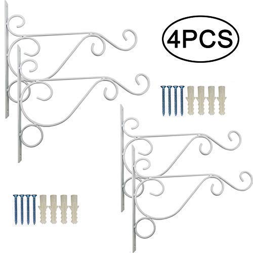 TIHOOD Metal Plant Bracket Wall Mount Hooks - Heavy Duty Iron Hangers for Bird Feeders, Lanterns, Wind Chimes & Planters (4 Black + 4 White) - Perfect for Outdoor Garden & Patio Decor