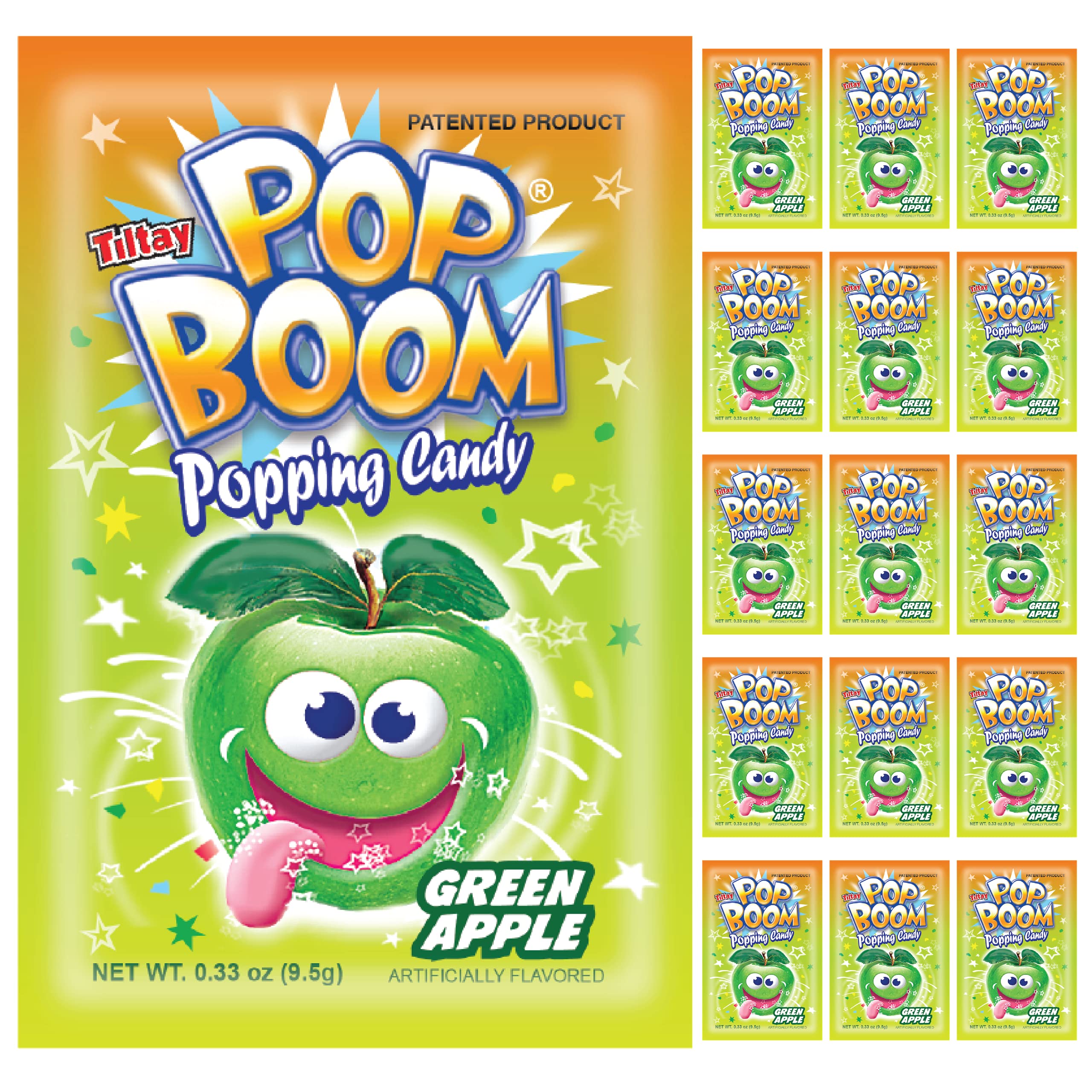 Tiltay Pop Boom Popping Candy - 16 Packs Green Apple Flavor | Fun & Tangy Fizzing Candy for Parties, Gifts & Movie Nights