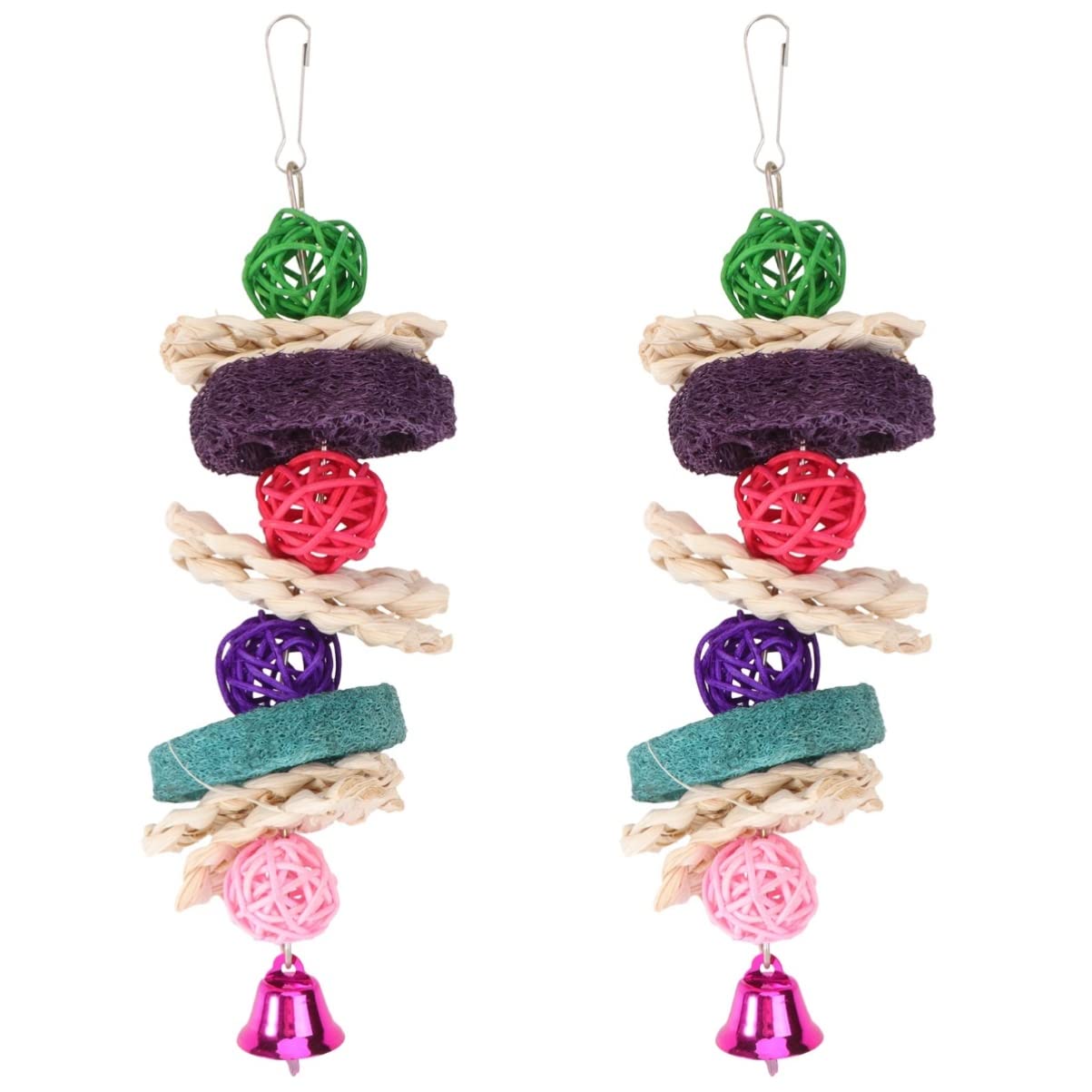 Balacoo Natural Wood Parrot Chewing Toys - 2 Pack Bird Bite Toys with Swing for Cage - Safe & Durable for Macaws, Cockatiels, Lovebirds - Perfect for Playtime & Stress Relief