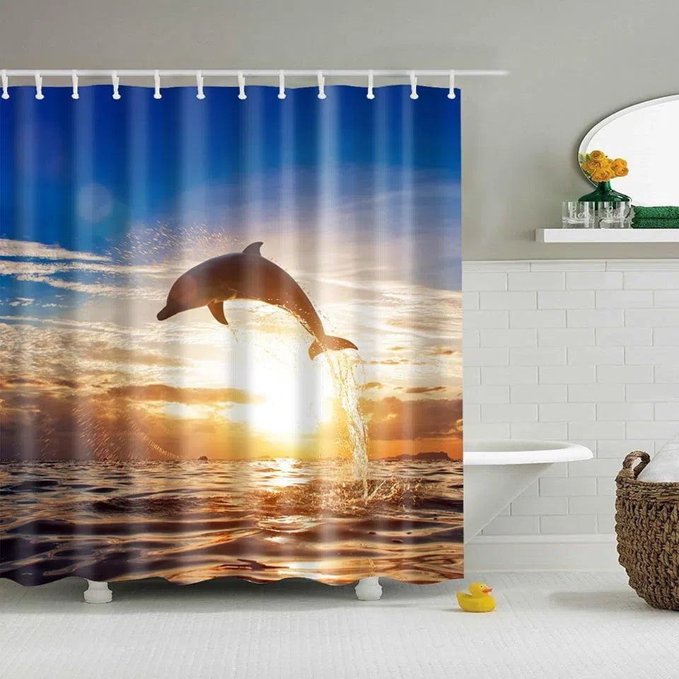 Dolphin Dance Waterproof Shower Curtain - Ocean Themed Bathroom Decor for Beach & Nautical Style Homes | Perfect for Kids' Bathrooms & Coastal Living Spaces
