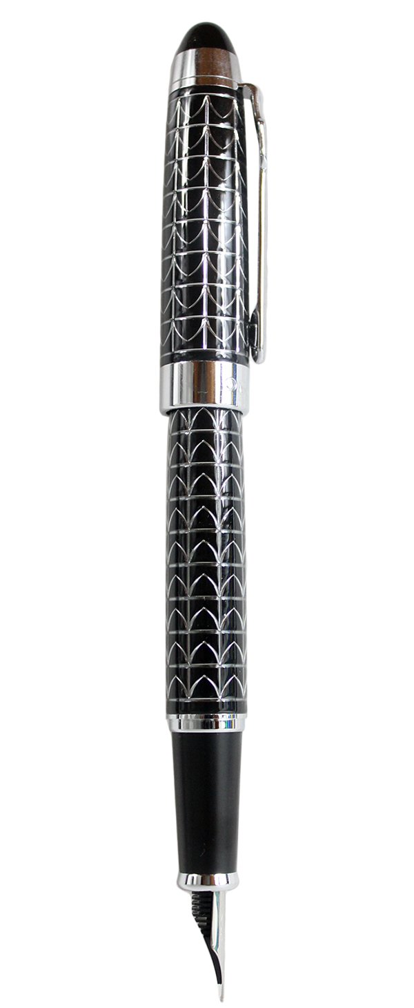 Premium 195 Fountain Pen with Gift Box - Elegant Black Plaid Design for Business, Writing & Luxury Gifting