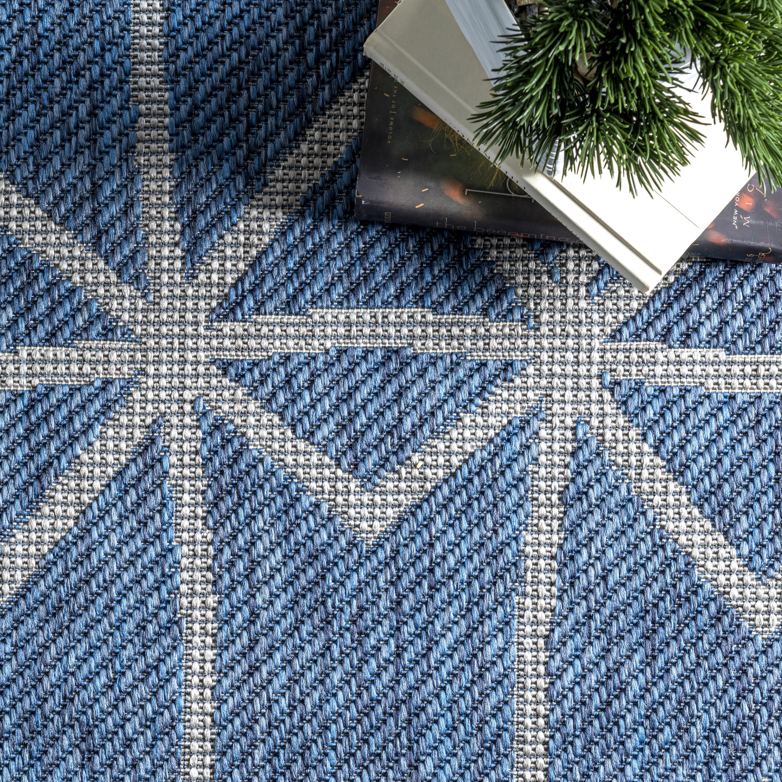 nuLOOM 4' x 6' Outdoor Performance Area Rug - Stain & Weather Resistant, High Traffic Patio & Balcony Rug in Saunders Blue | Perfect for Outdoor Living Spaces, Decks & Poolside Areas