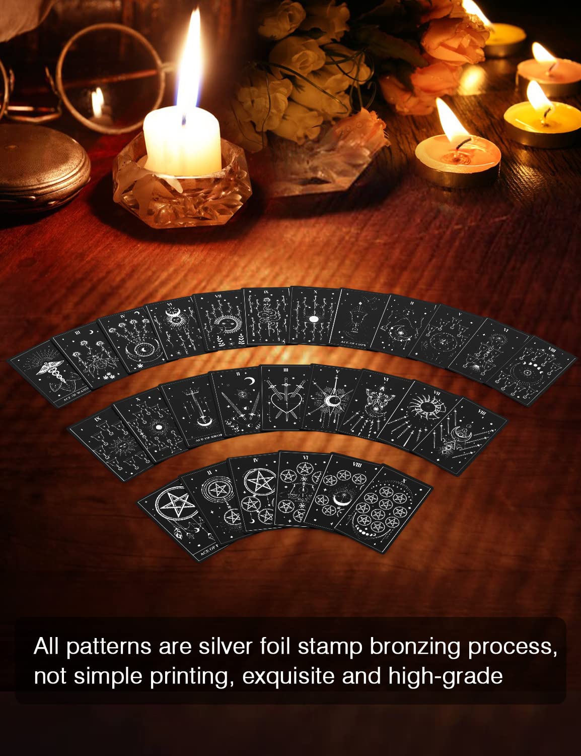 WJPC Silver Foil Tarot Cards Set with Guide Book & Gift Box - Premium Original Design Tarot Deck for Beginners & Experts | Perfect for Divination, Meditation & Spiritual Guidance