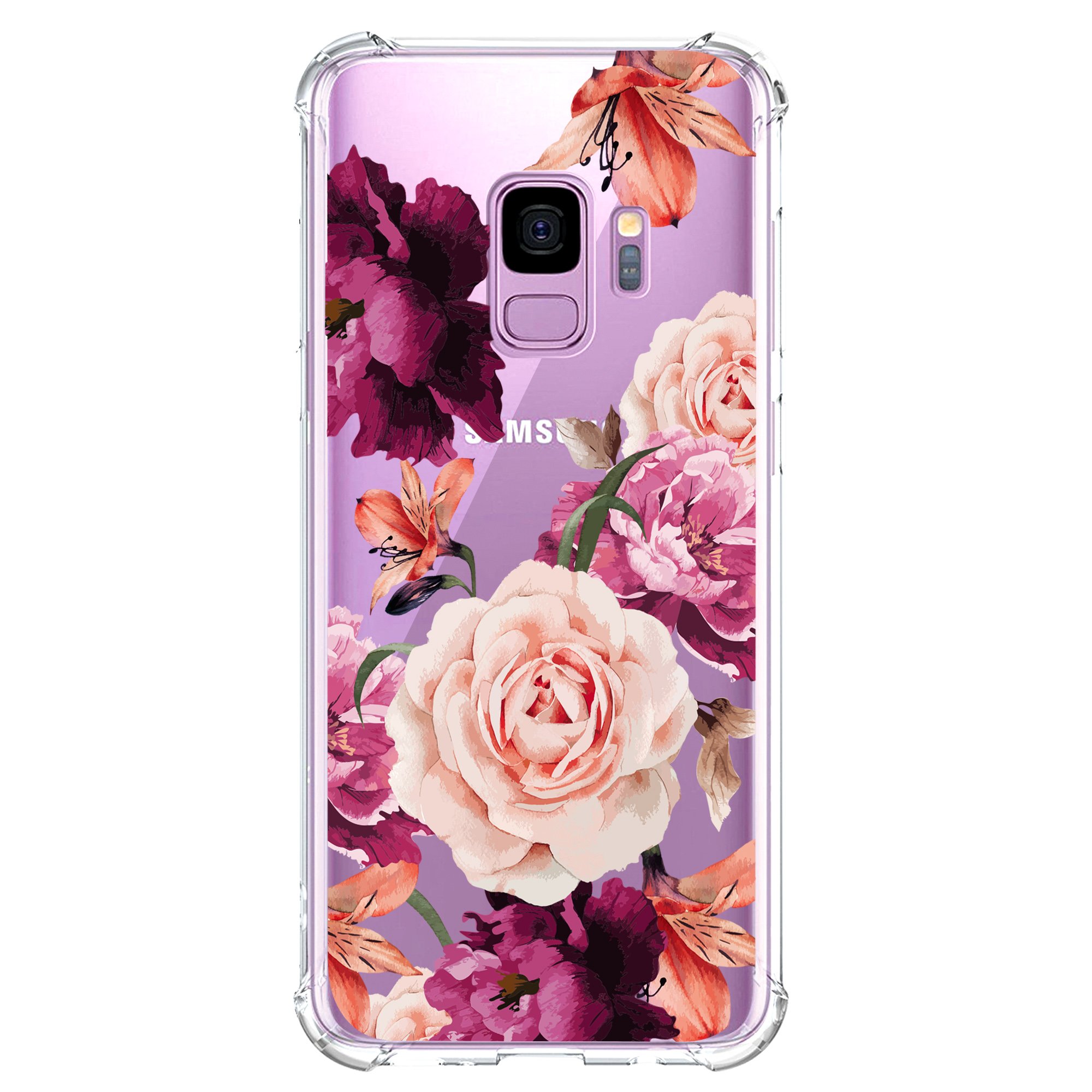 KIOMY Clear Shockproof Protective Case for Samsung Galaxy S9 (5.8 Inch) - Cute Purple Floral Design, Slim Fit Soft TPU Cover for Women & Girls | Perfect for Everyday Use, Work, School & Travel