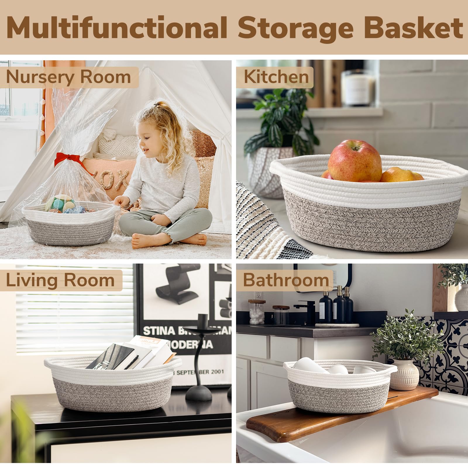 Goodpick Small Woven Storage Baskets with Handles - 12