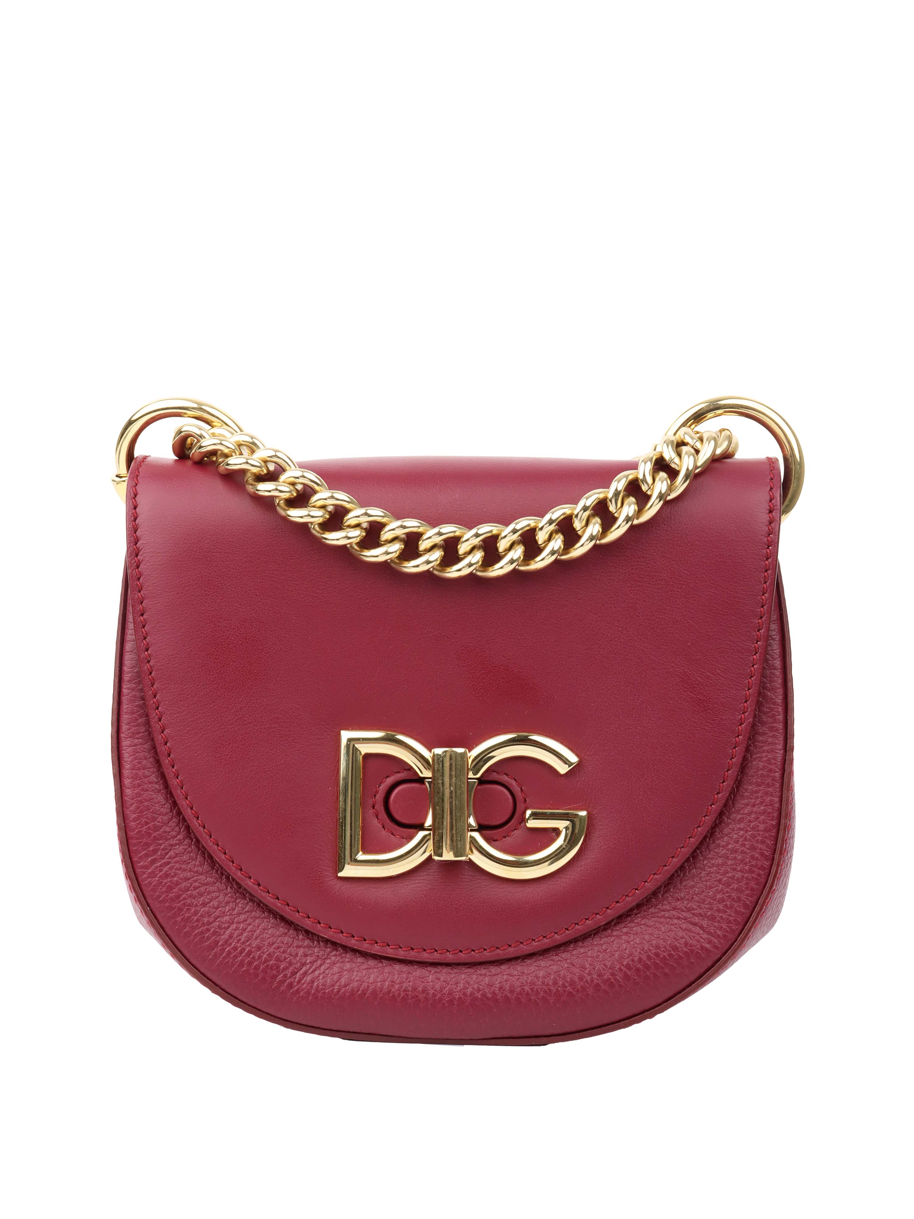 Dolce & Gabbana Burgundy Leather Chain Shoulder Bag for Women - Luxury Designer Crossbody Purse for Evening Parties, Date Night & Special Occasions