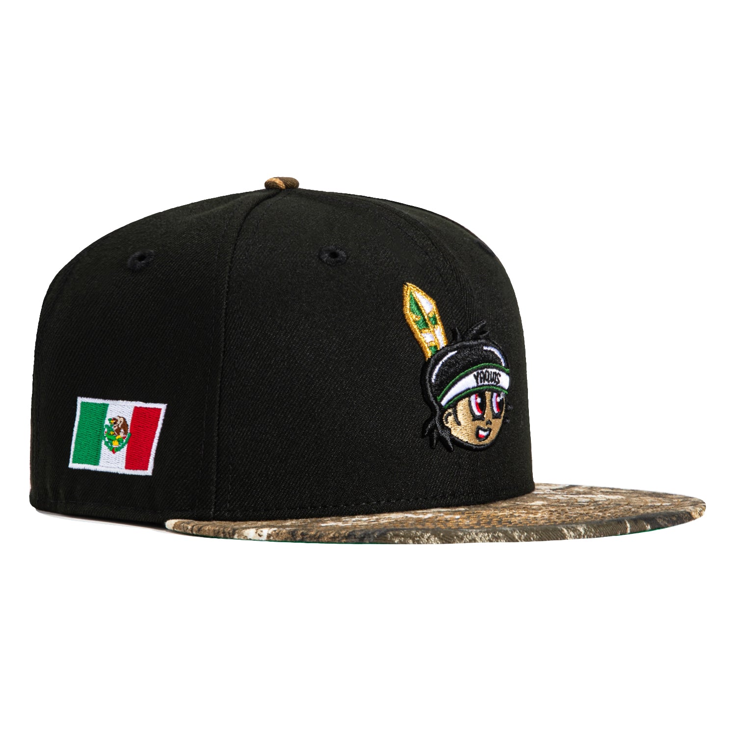 New Era 59Fifty Yaquis de Obregon Mexico Flag Patch Snapback Hat - Black & RealTree Camo Baseball Cap for Men - Perfect for Sports, Casual Wear & Fan Collections