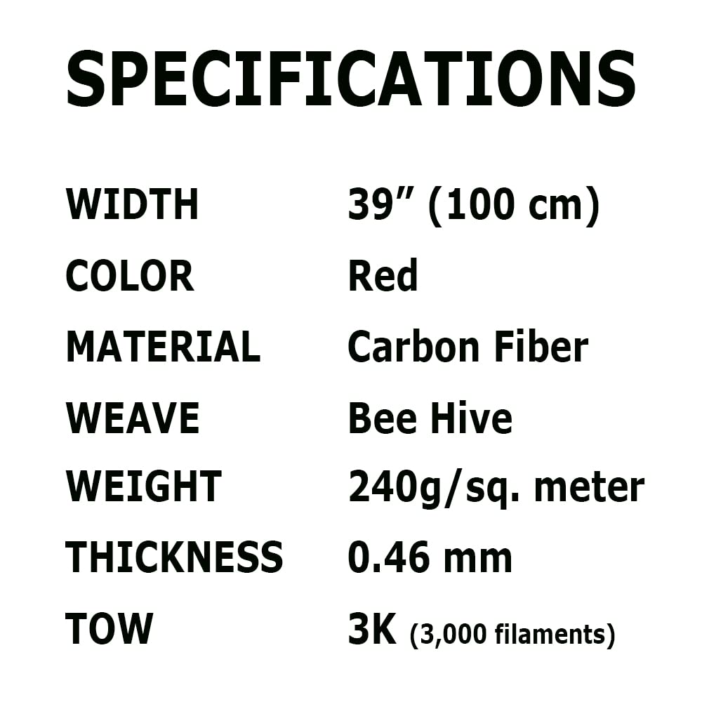 KARBXON Carbon Fiber Beehive Weave Fabric - 1 Meter Wide (39.8 in) - 3K 240g/m² - Red - 5ft to 10ft Rolls - High-Tech Fiber Cloth for Automotive Repair, Boat Restoration & DIY Projects