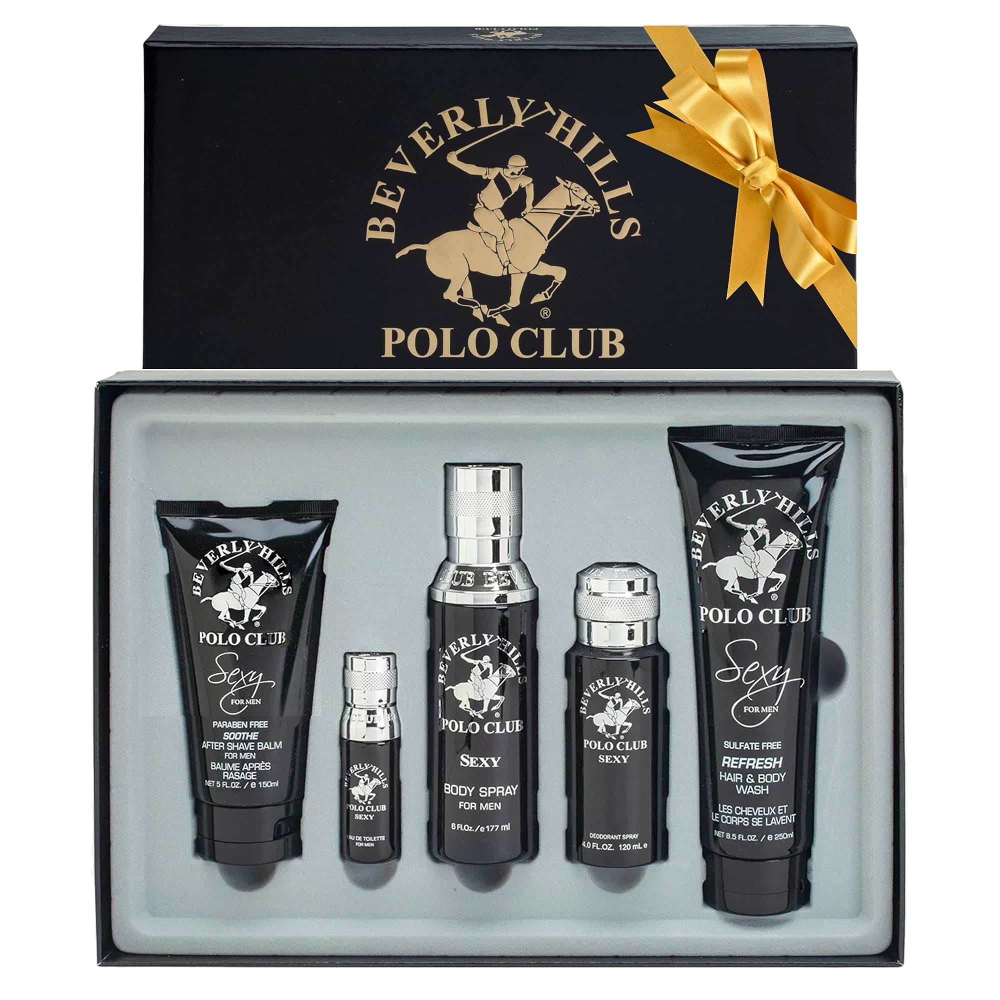 Beverly Hills Polo Club BHPC Cologne Gift Set for Men - 5 Piece Eau de Toilette, Body Spray, Deodorant, Body Wash & Aftershave Fragrance Set | Premium Men's Grooming Kit for Daily Use, Date Night & Special Occasions