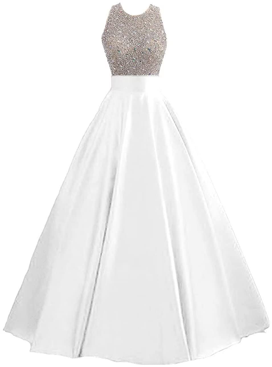 HEIMO Women's Sparkling Sequins Keyhole Back Evening Ball Gown Beaded Formal Prom Dress for Teens - Elegant Long Party Gown for Homecoming, Quinceañera & Special Occasions