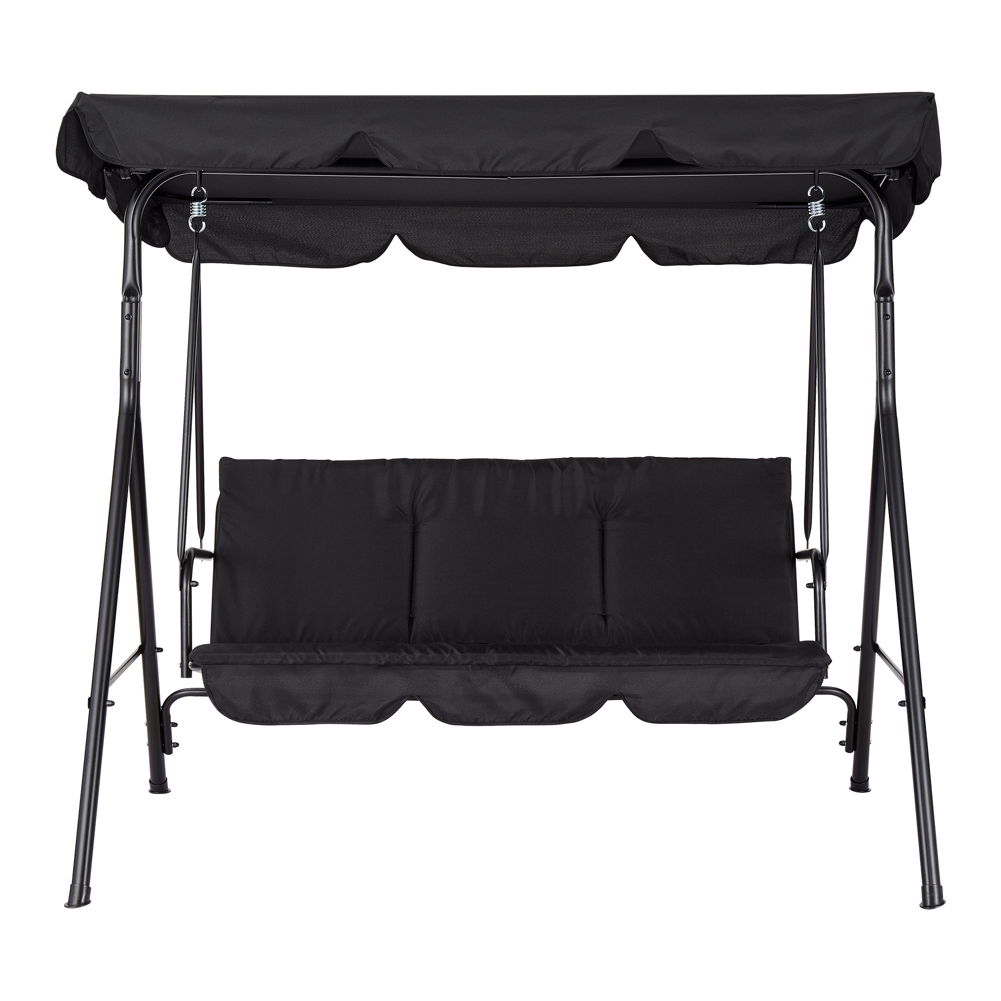 GARVEE 3-Person Outdoor Patio Swing Chair with Adjustable Tilt Canopy - Convertible Hanging Glider Lounge for Porch, Backyard & Garden - Weather-Resistant Black Steel Frame - Perfect for Relaxing, Reading & Outdoor Entertaining