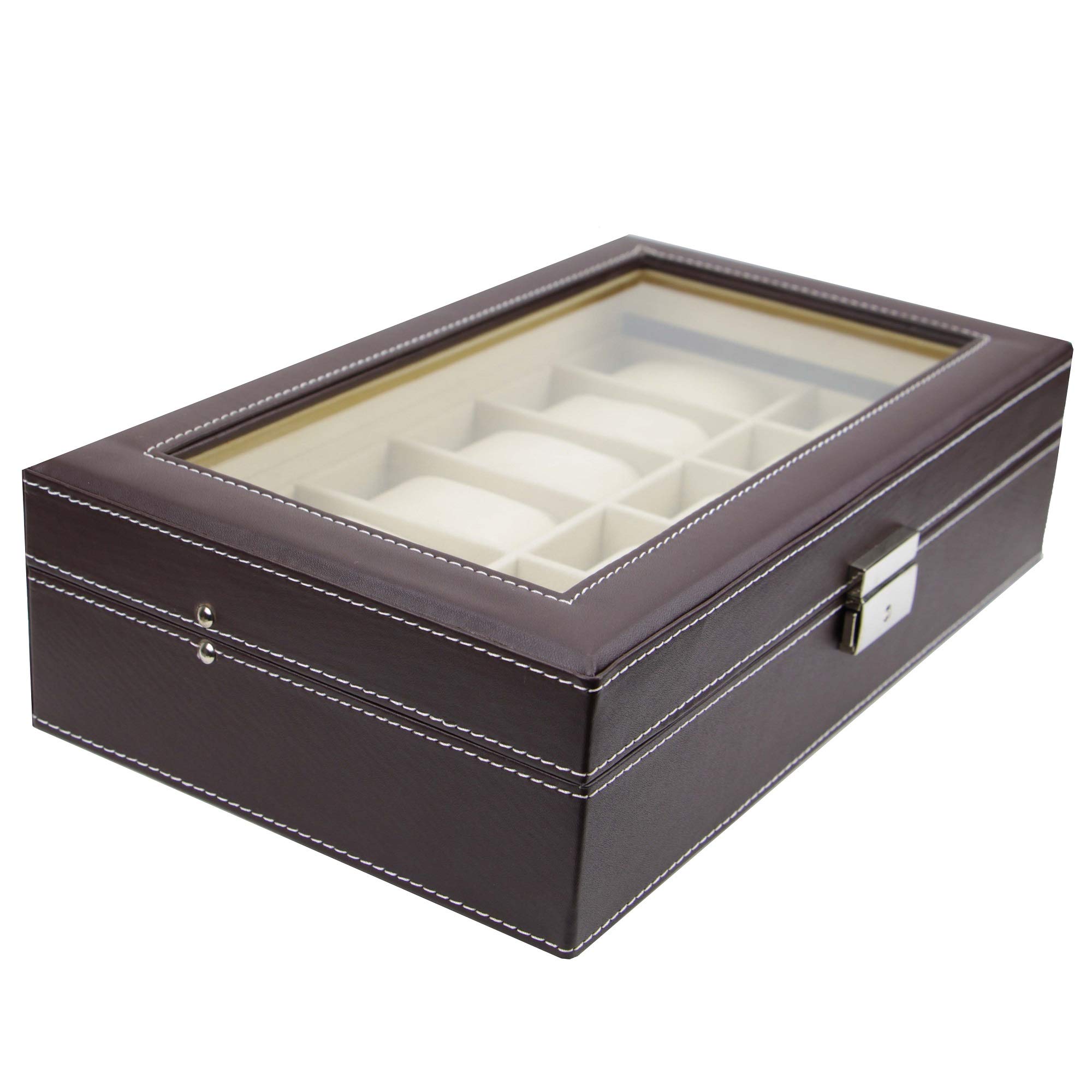 Premium 12-Slot Watch Box with Cufflink & Ring Storage - Luxury Jewelry Organizer for Men - Perfect for Travel, Gifts & Home Display