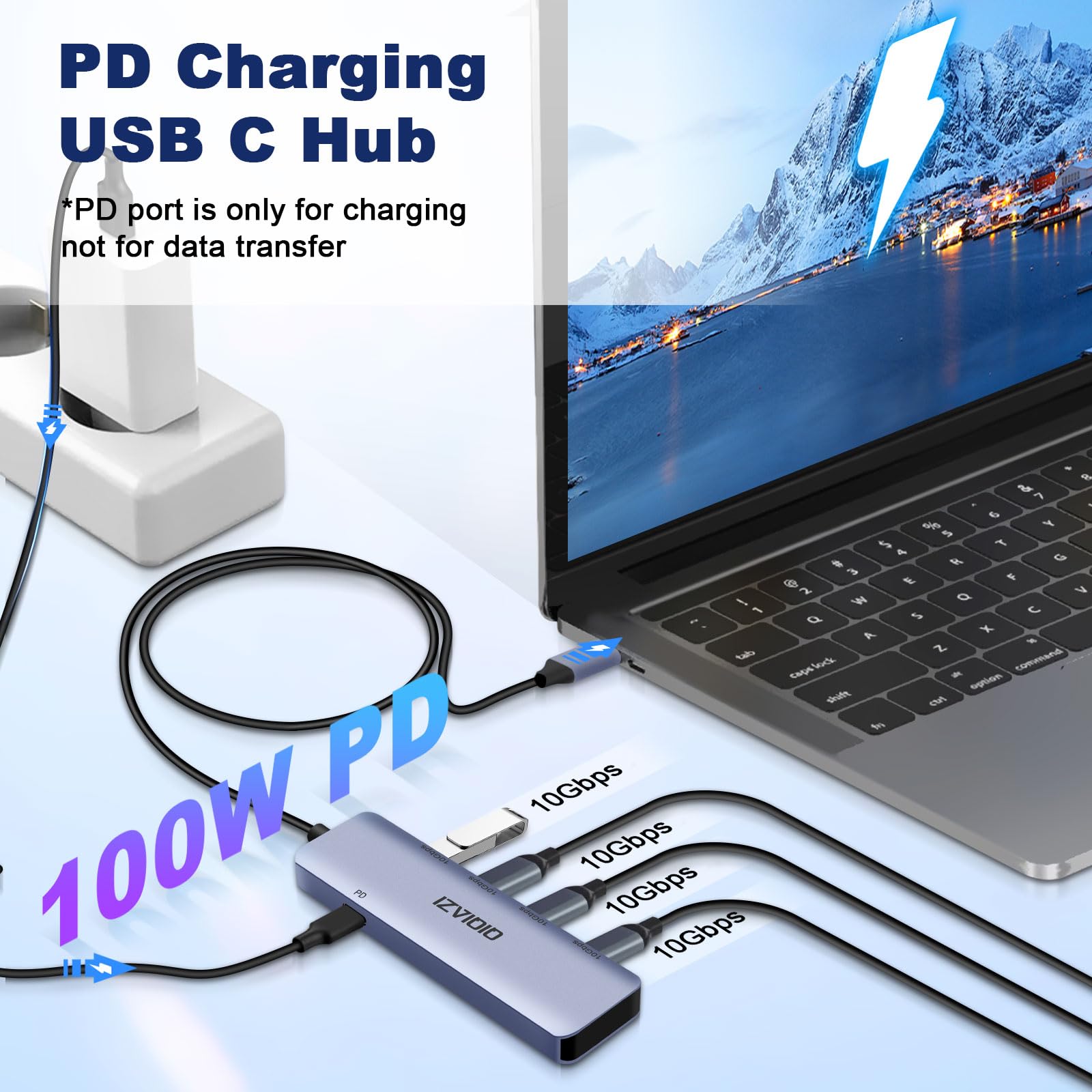 10Gbps USB 3.2 Gen 2 Hub - 5-Port USB C Hub with 4 USB-C Ports & 1 USB-C PD Port - High Speed Data Transfer Hub for MacBook Pro, iMac, Laptop, PC - Perfect for Office, Home & Gaming Setups