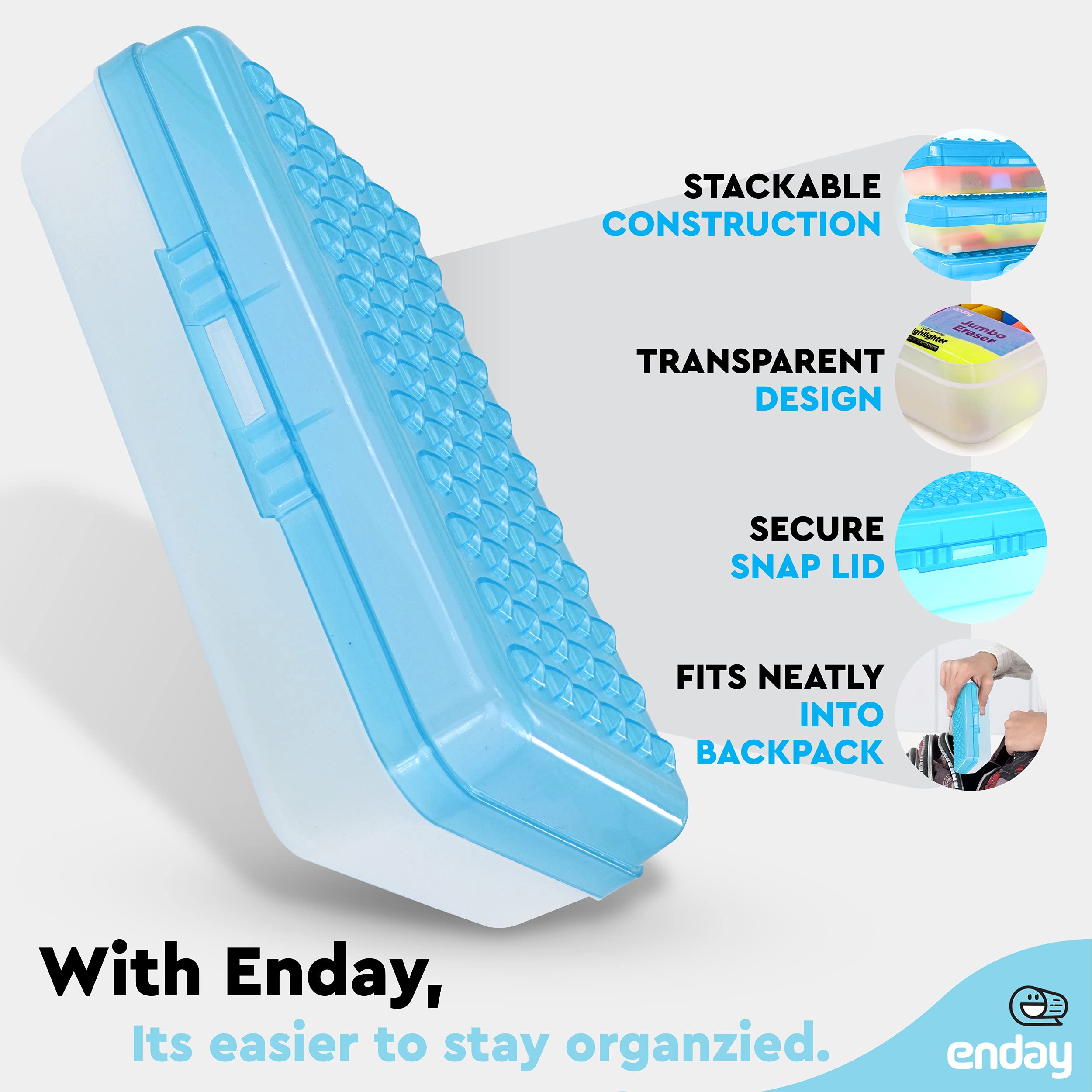 Enday Plastic Pencil Case with Snap Closure - Small Dots Design School Supplies Organizer for Kids & Adults (6-Pack, Blue/Pink/Grey/Purple/Red/Green) - Perfect for Classroom, Office & Travel Storage