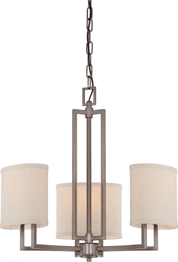 NUVO 60/4857 Three Light Chandelier in Hazel Bronze - Modern Ceiling Lighting Fixture for Dining Room, Bedroom, or Living Room Decor