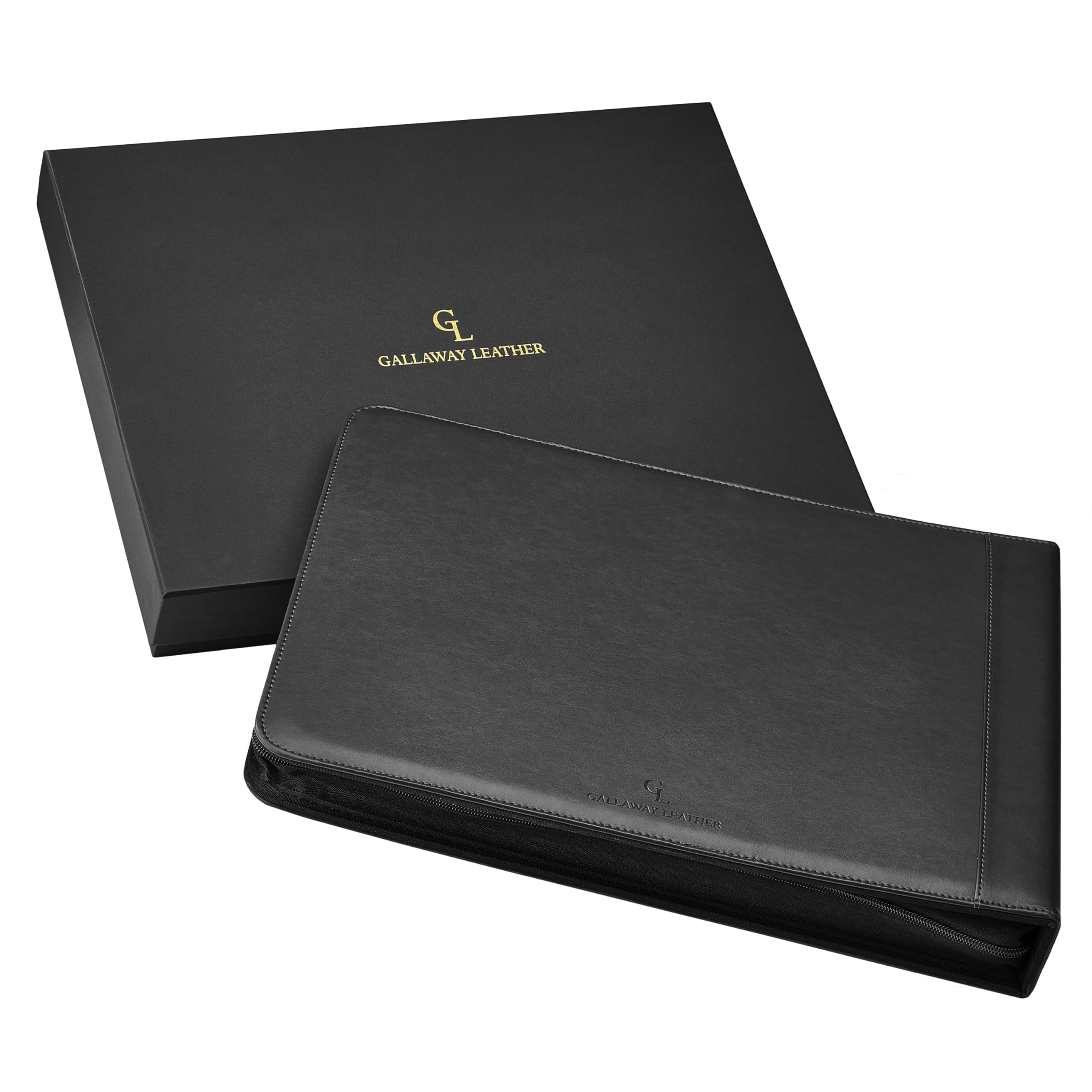 GALLAWAY LEATHER 7 Ring Business Checkbook Binder - PU Leather Zippered Check Portfolio Holder with 600 Checks Capacity for Executives & Personal Use (Black) | Perfect for Office, Banking & Financial Organization
