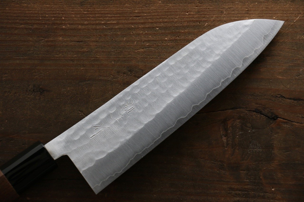 Premium Kunihira Tanzo VG1 Hammered Santoku Knife 170mm - Japanese Chef Knife with Walnut Handle - Perfect for Slicing, Dicing & Chopping Vegetables, Meat & Fish