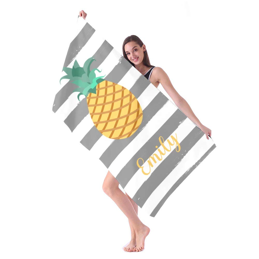 Custom Personalized Pineapple Striped Beach Towels with Name - Soft Microfiber Travel Towel for Adults, Kids, Women & Men - 60x30 Inches for Pool, Beach, Bathroom & Vacation Gifts