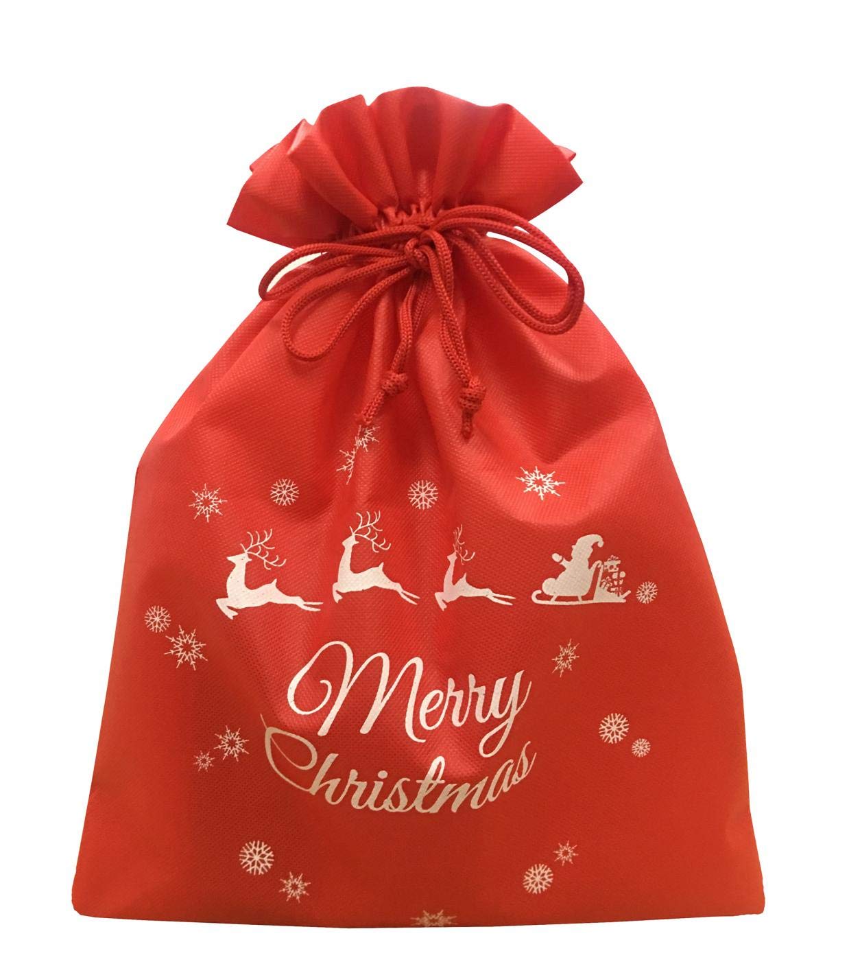 TIENO Christmas Drawstring Gift Bags - 6 Pack Red Holiday Bags 11.8x15.7 Inches for Christmas Presents, Party Favors & Stocking Stuffers