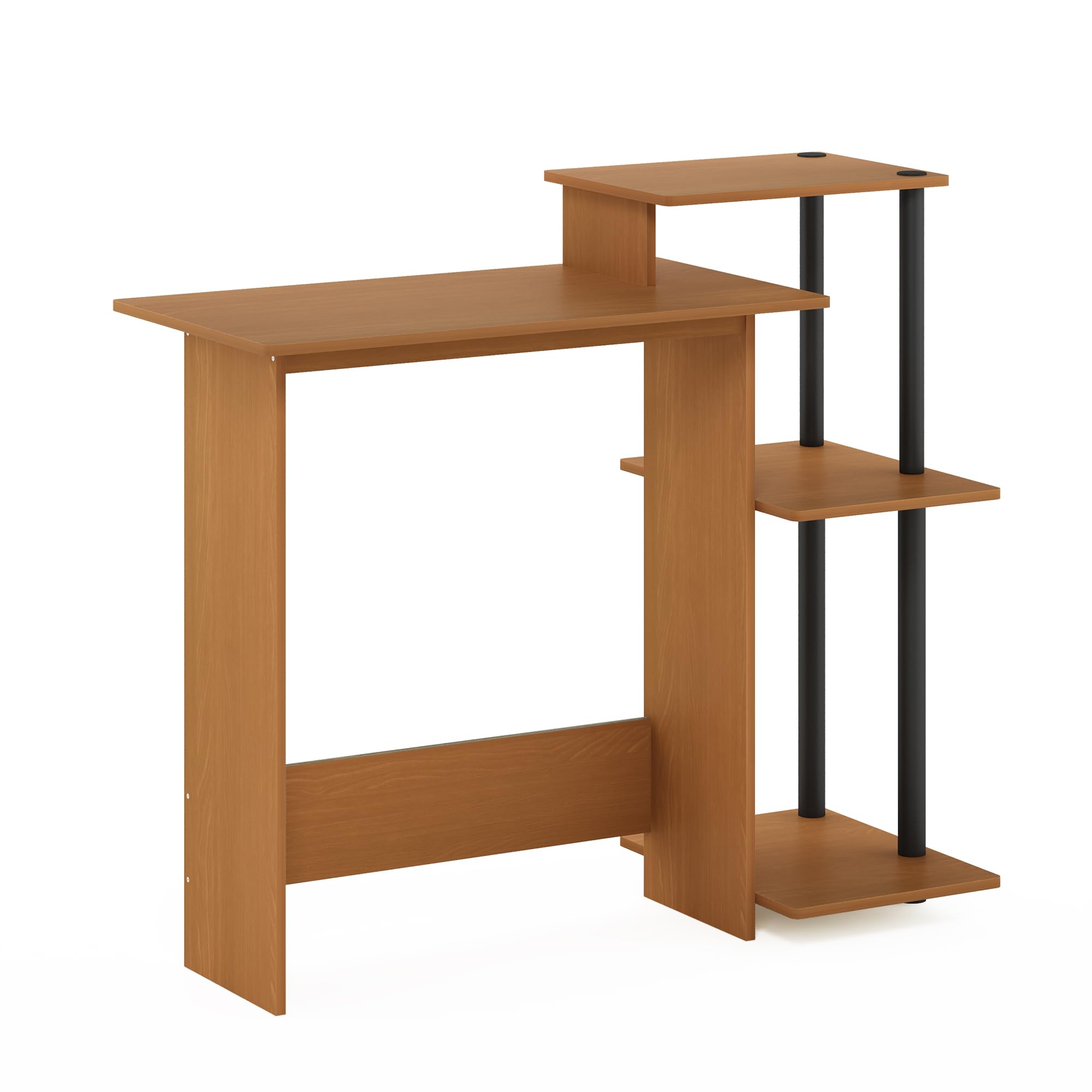 Furinno Efficient Home Office Laptop Desk with Square Shelves - Light Cherry/Black | Compact Computer Workstation for Small Spaces, Dorm Rooms & Home Offices