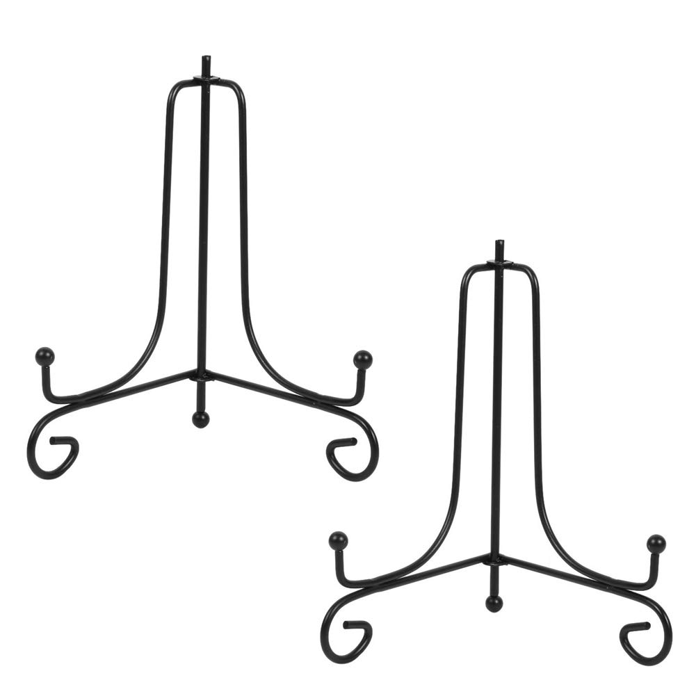 (2 Pack) 6 Inch Black Iron Easel Stand for Picture Frames, Cookbooks, Decorative Plates & Tablets - Versatile Display Holder for Home Decor, Art Exhibits & Kitchen Organization