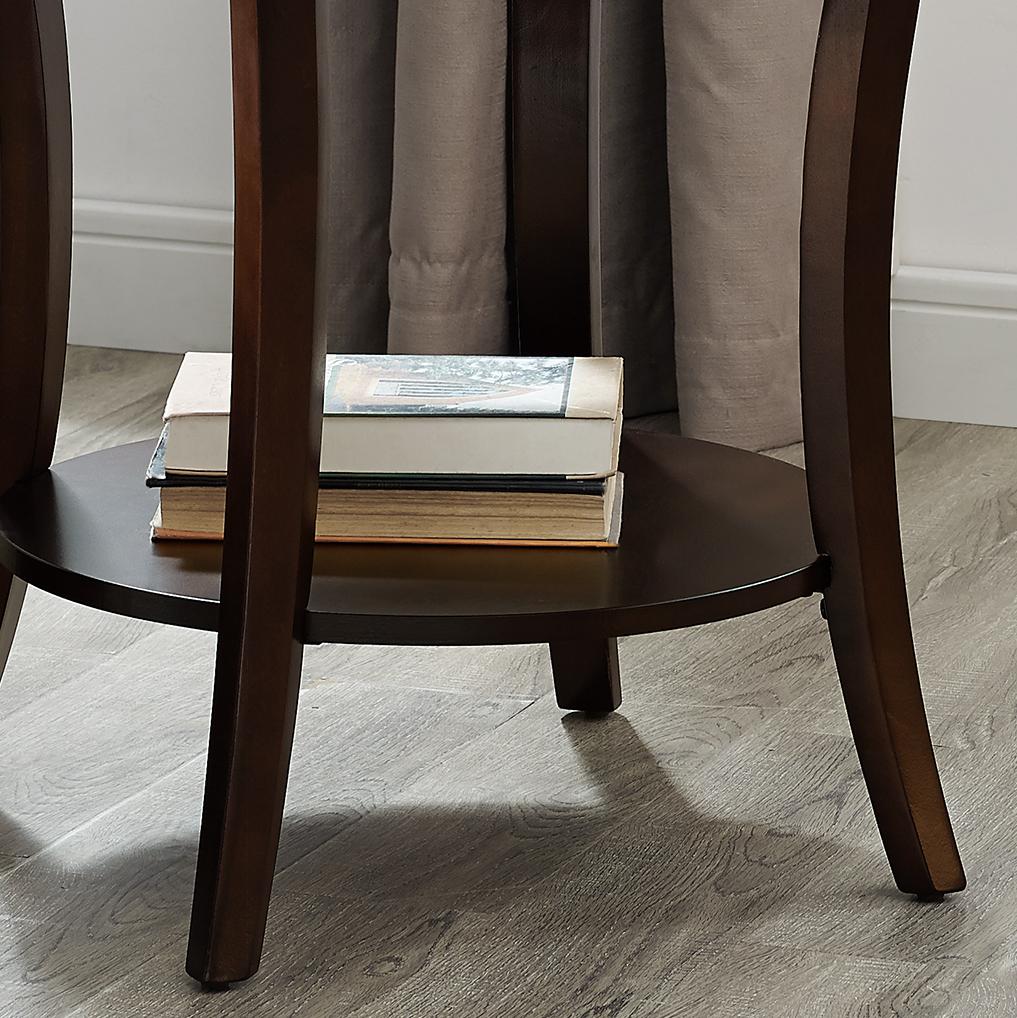 Roundhill Furniture Perth Round End Table with Shelf - Espresso Finish - Side Table for Living Room, Bedroom, or Office
