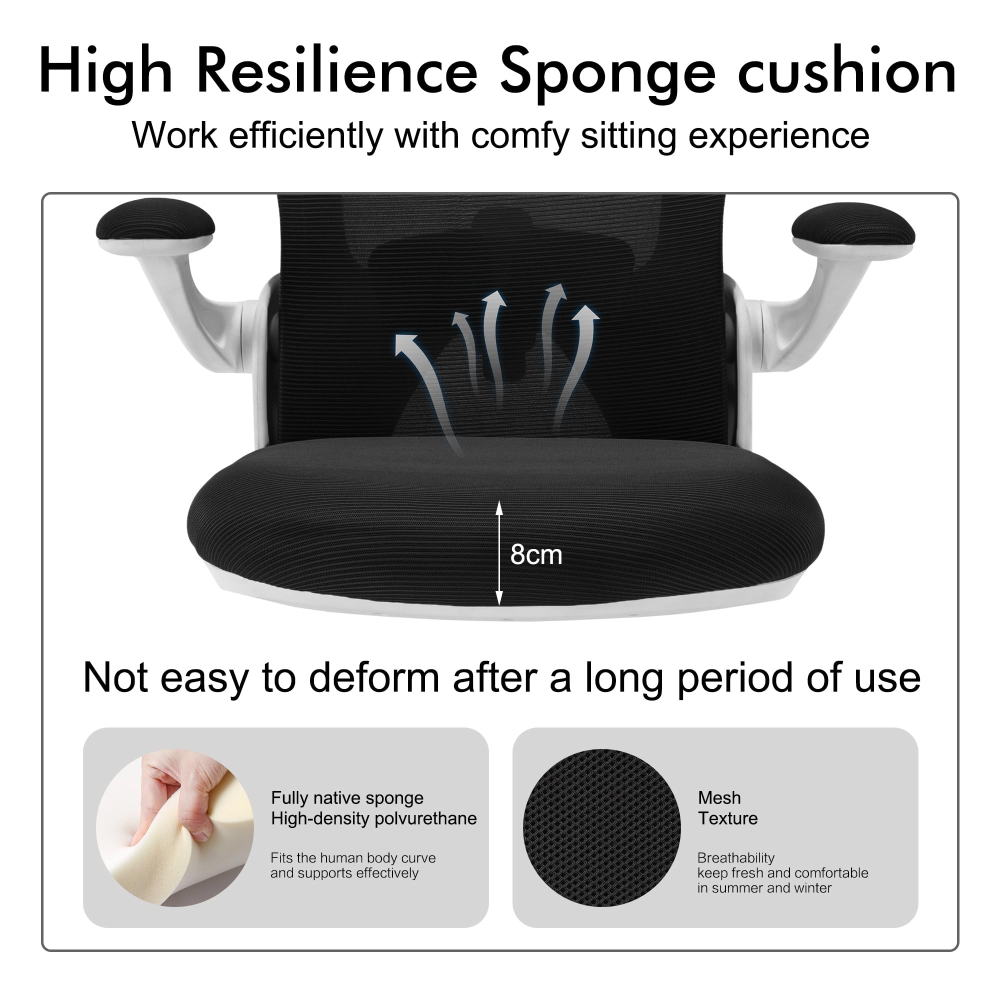 Ergonomic Office Chair with Lumbar Support - Adjustable Mesh Computer Gaming Chair for Home Office, Bedroom & Workspace - Swivel Task Chair with Armrests (White) - Perfect for Long Hours of Work, Gaming & Studying
