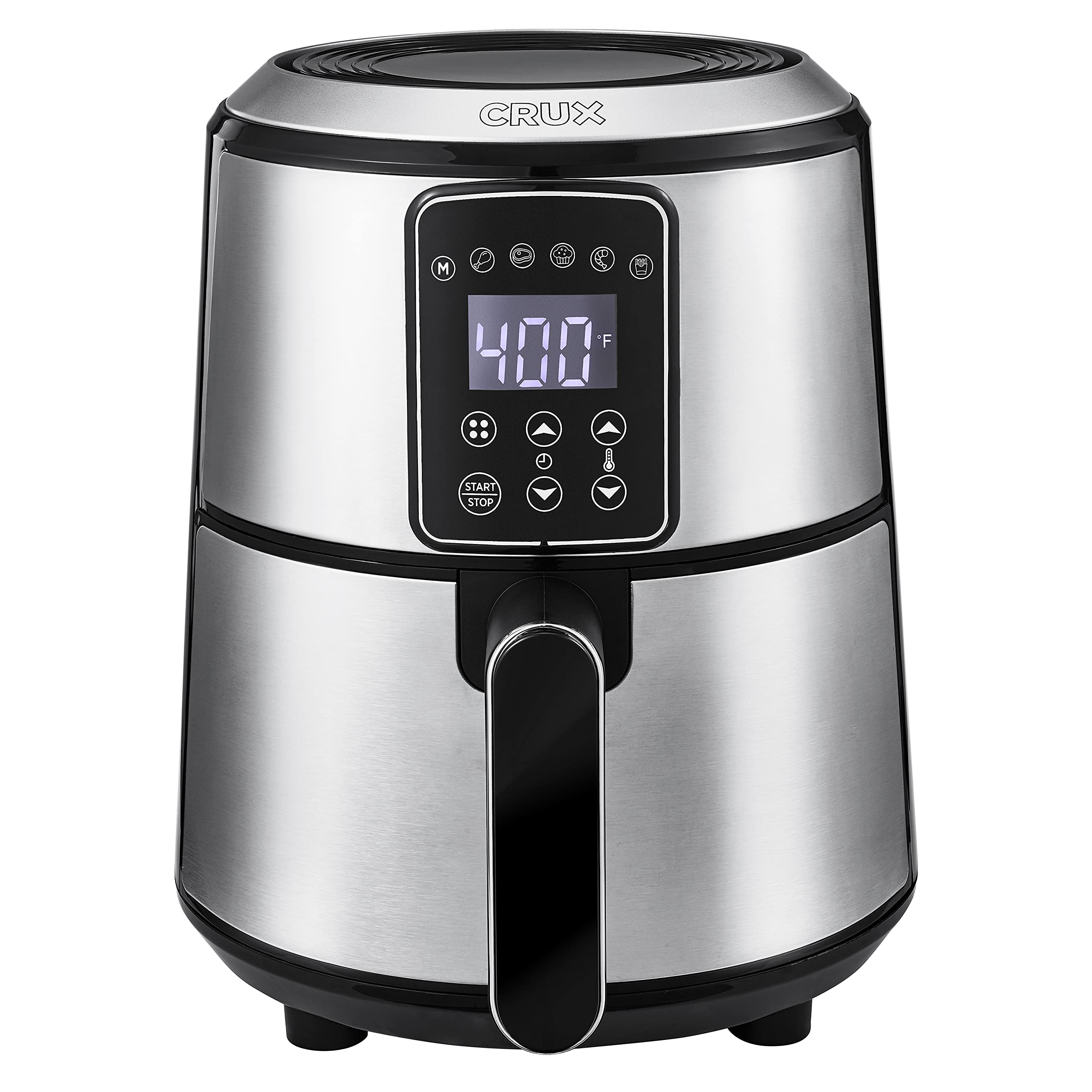 Crux 3QT Digital Air Fryer - Fast Preheating, Oil-Free Healthy Cooking, Even Heating Technology | Dishwasher Safe Non-Stick Basket & Crisper Tray | Stainless Steel Design for Kitchen, Dorm, RV & Small Spaces