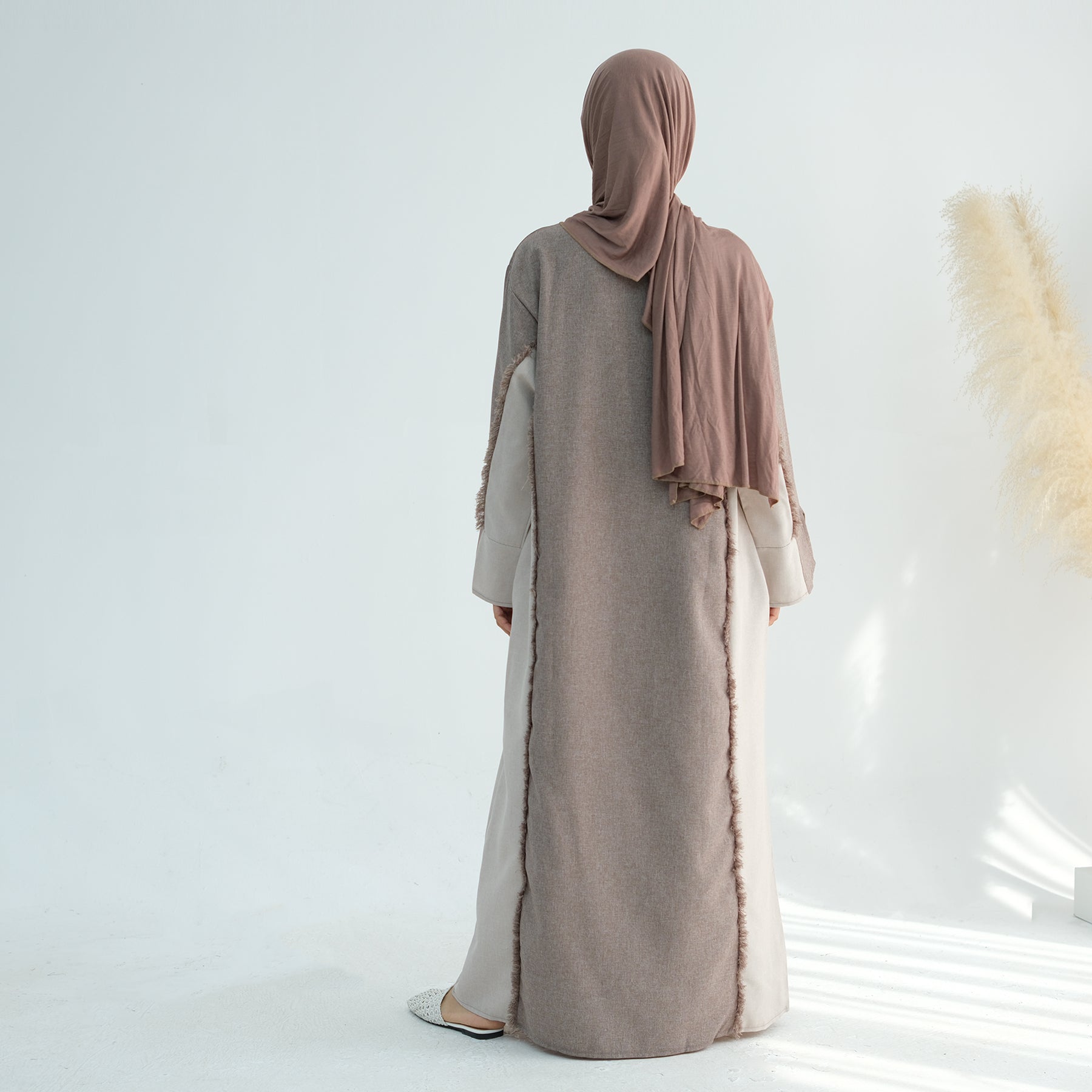 Blair Fringe Abaya Dress in Taupe - Elegant Islamic Modest Dress for Women, Perfect for Prayer, Eid, and Special Occasions