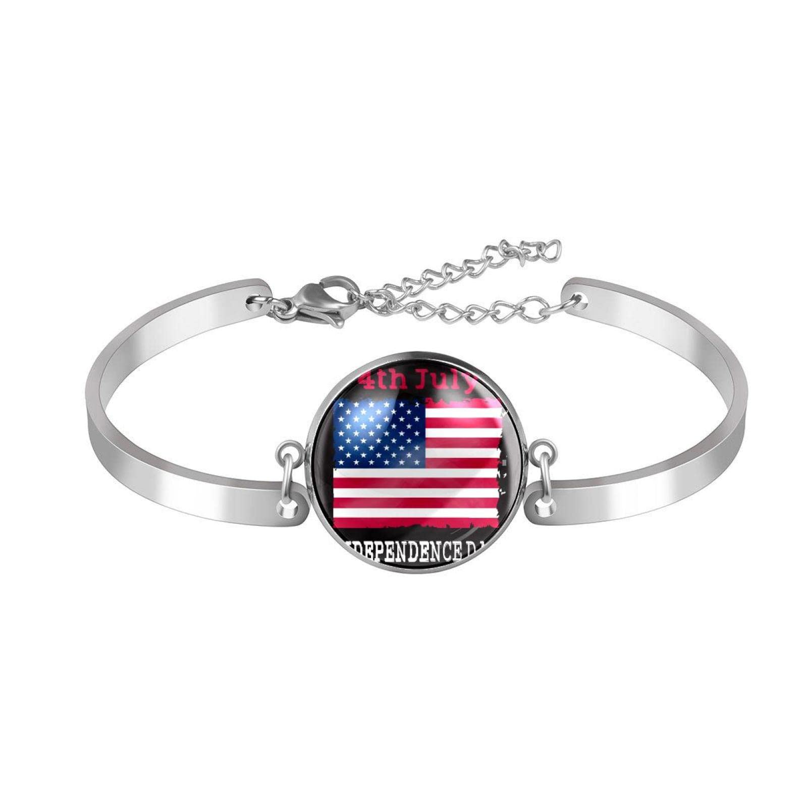 Adjustable Bangle Bracelets with Link Design - Grunge Style American Flag Bracelet for 4th of July | Patriotic Jewelry for Women, Independence Day Party, Festive Outfit Accessory