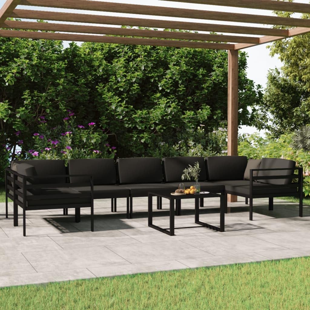 vidaXL 8-Piece Patio Lounge Set in Anthracite - Durable Aluminum Outdoor Furniture with Modular Design, Comfortable Cushions & Back Pillows for Garden, Poolside, and Backyard Relaxation