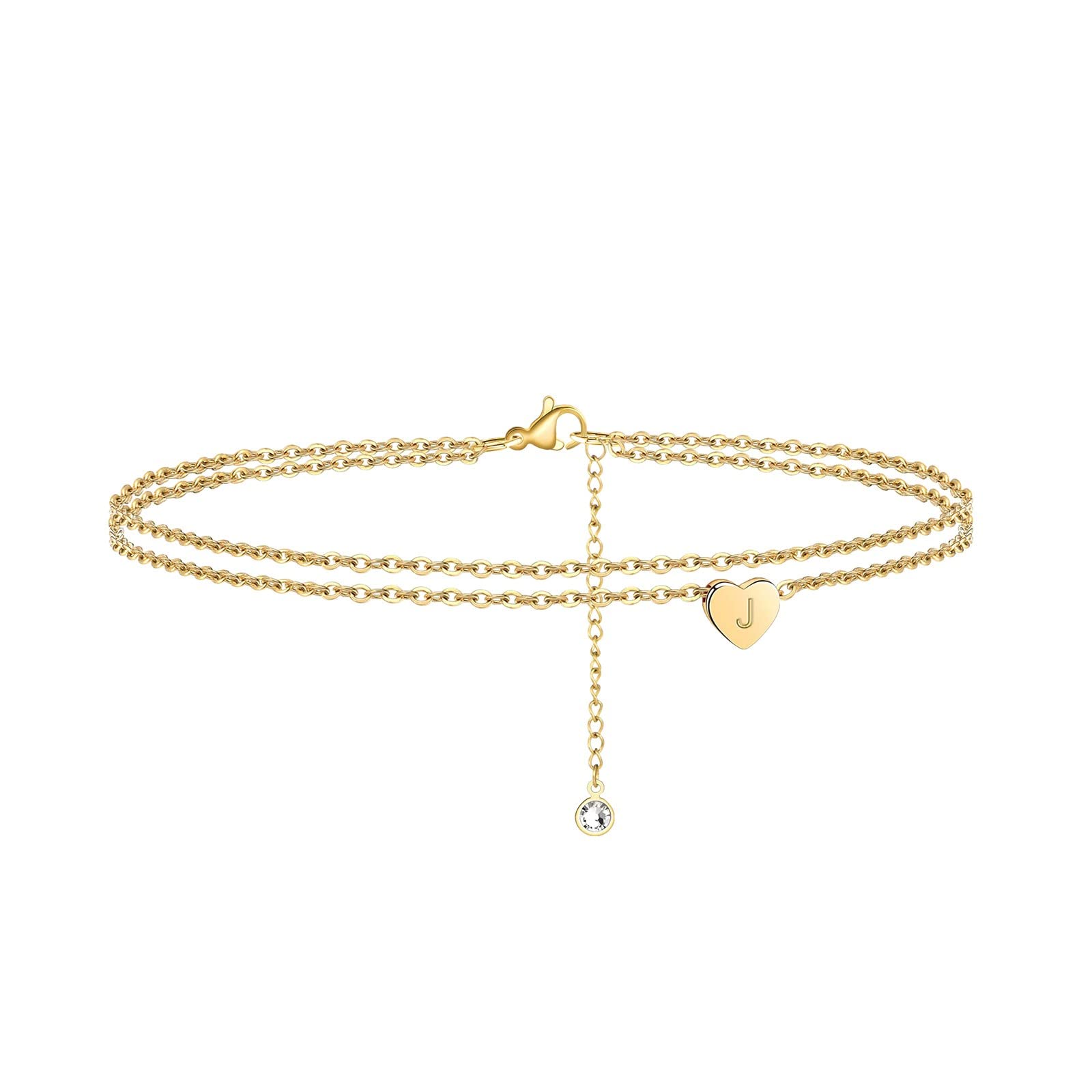 14K Gold Filled Heart Initial Ankle Bracelet for Women - Personalized Layered Anklet Jewelry with Letter Charm, Dainty Beach Anklet for Girls | Perfect Gift for Valentine's Day, Anniversary & Summer Vacation Accessories