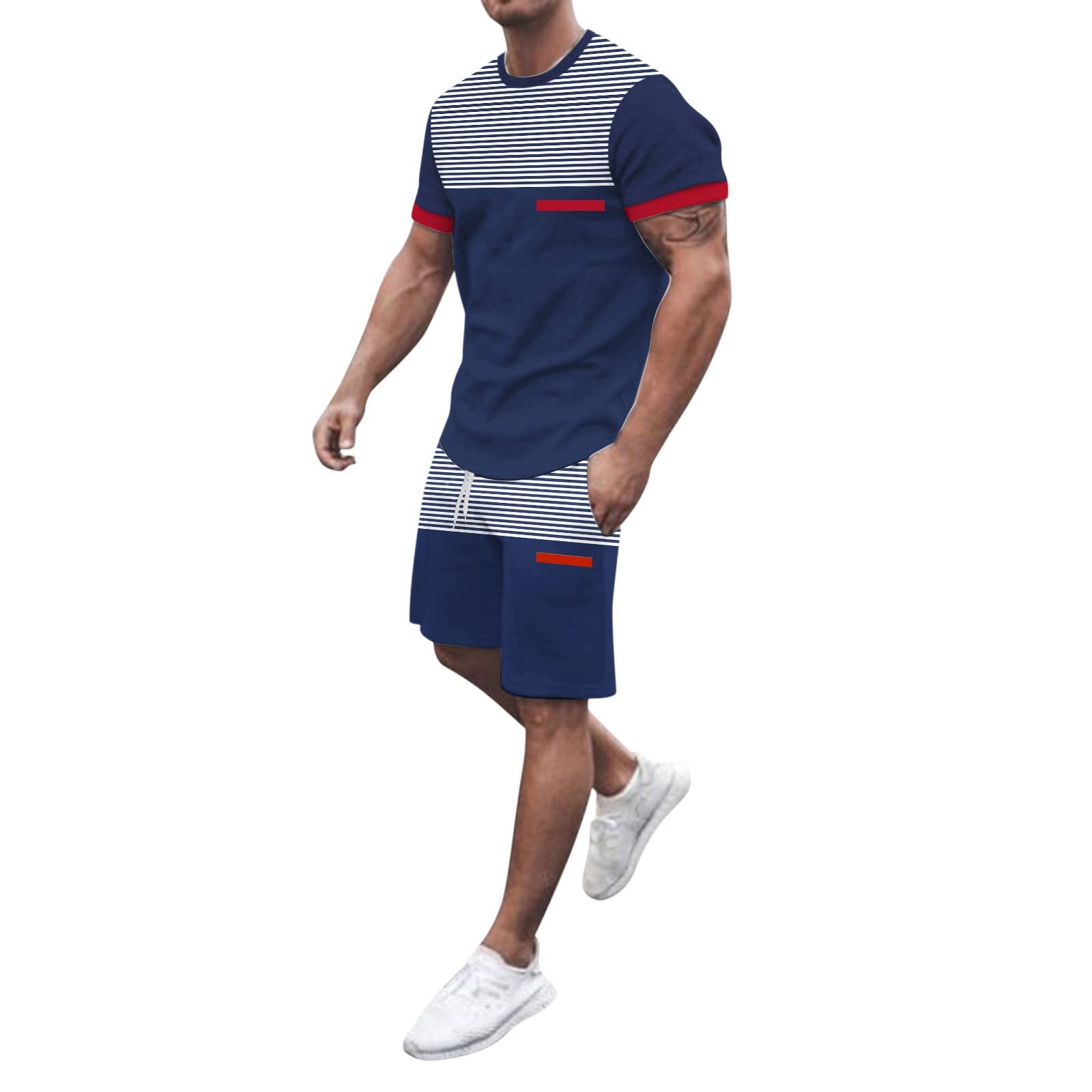 Men's Tropical Print 2-Piece Outfit - Slim Fit Striped Spring Set with Crew Neck Henley & Tank Top | Wrinkle-Free Vacation Shirts | Colorful Matching Sets for Graduation, Beach & Summer Outings