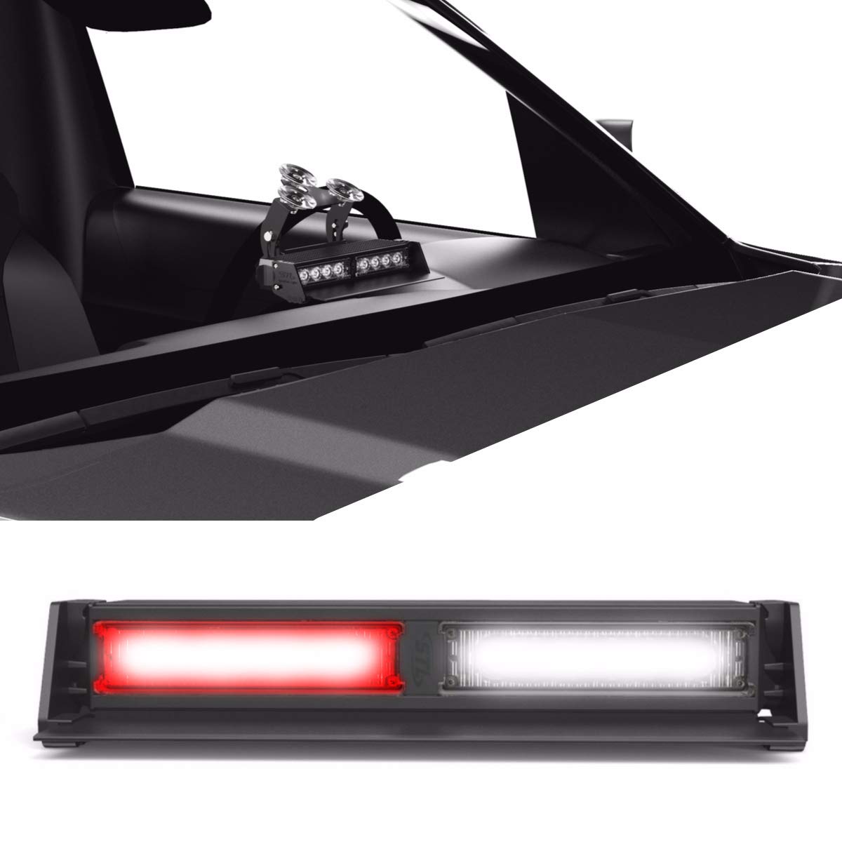 SpeedTech Lights Striker TIR 2 Head LED Strobe Light Bar - Red/Clear Emergency Warning Lights for Police, Security & Emergency Vehicles - Windshield & Dash Mount with Cigarette Lighter Plug - Ideal for Roadside Assistance, Construction Zones & Hazard Warning
